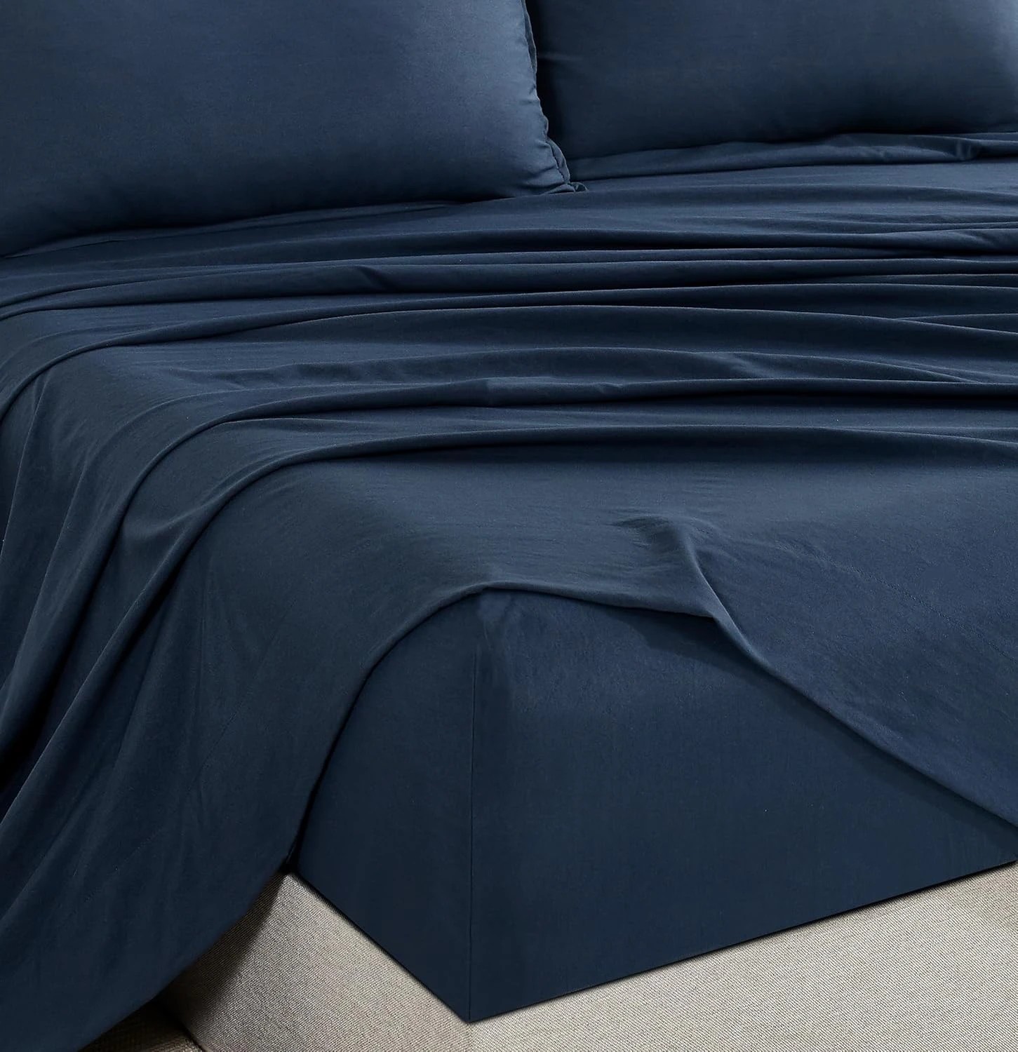 3 CleverPolly 100% Vintage Washed Microfibre Sheet Set - Navy Blue - Queen Bed, 3 of 5