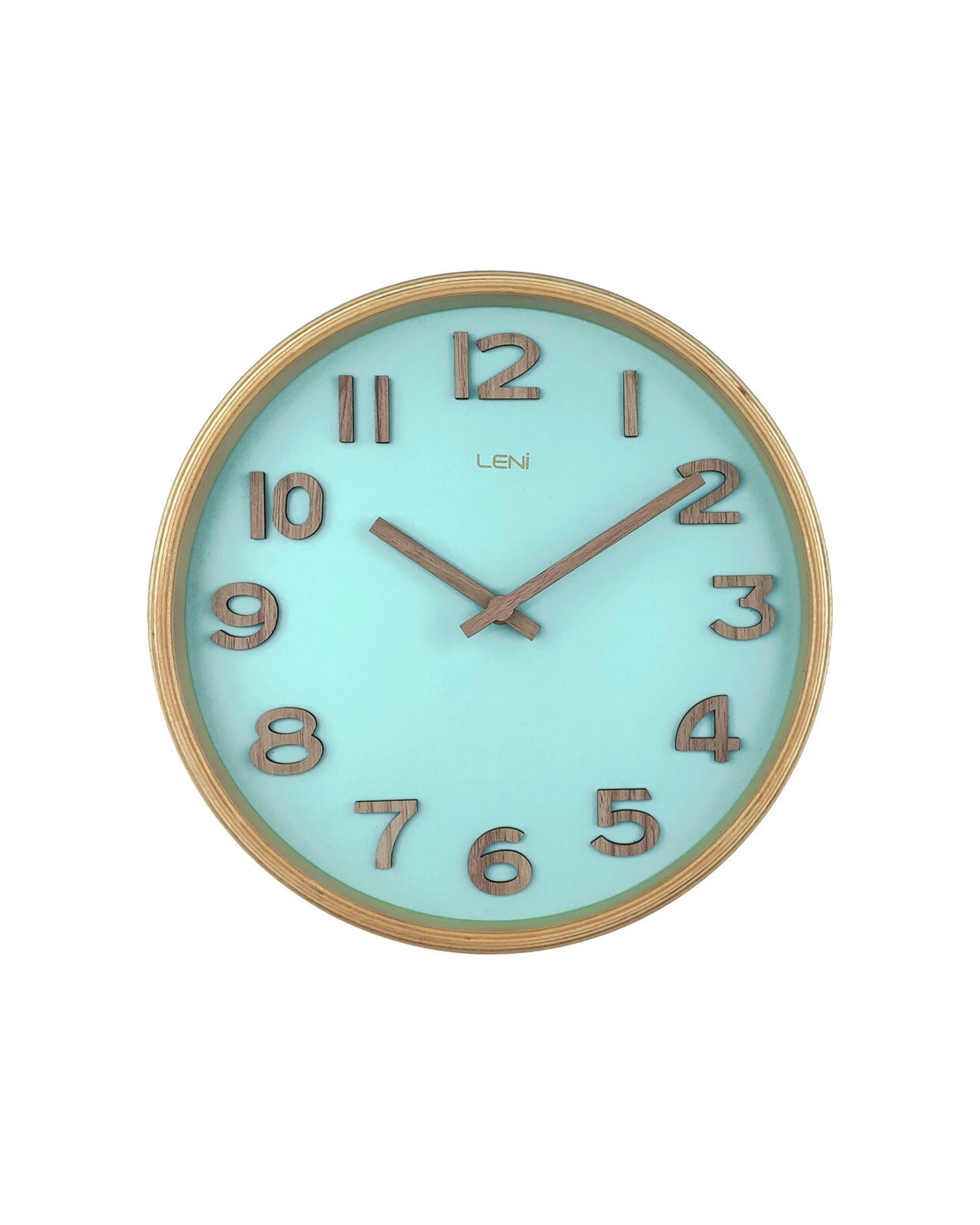 1 Leni Tilia Wall Clock Silent Sweep Movement Raised Wooden Numerals 25.5cm - Blue, 1 of 1