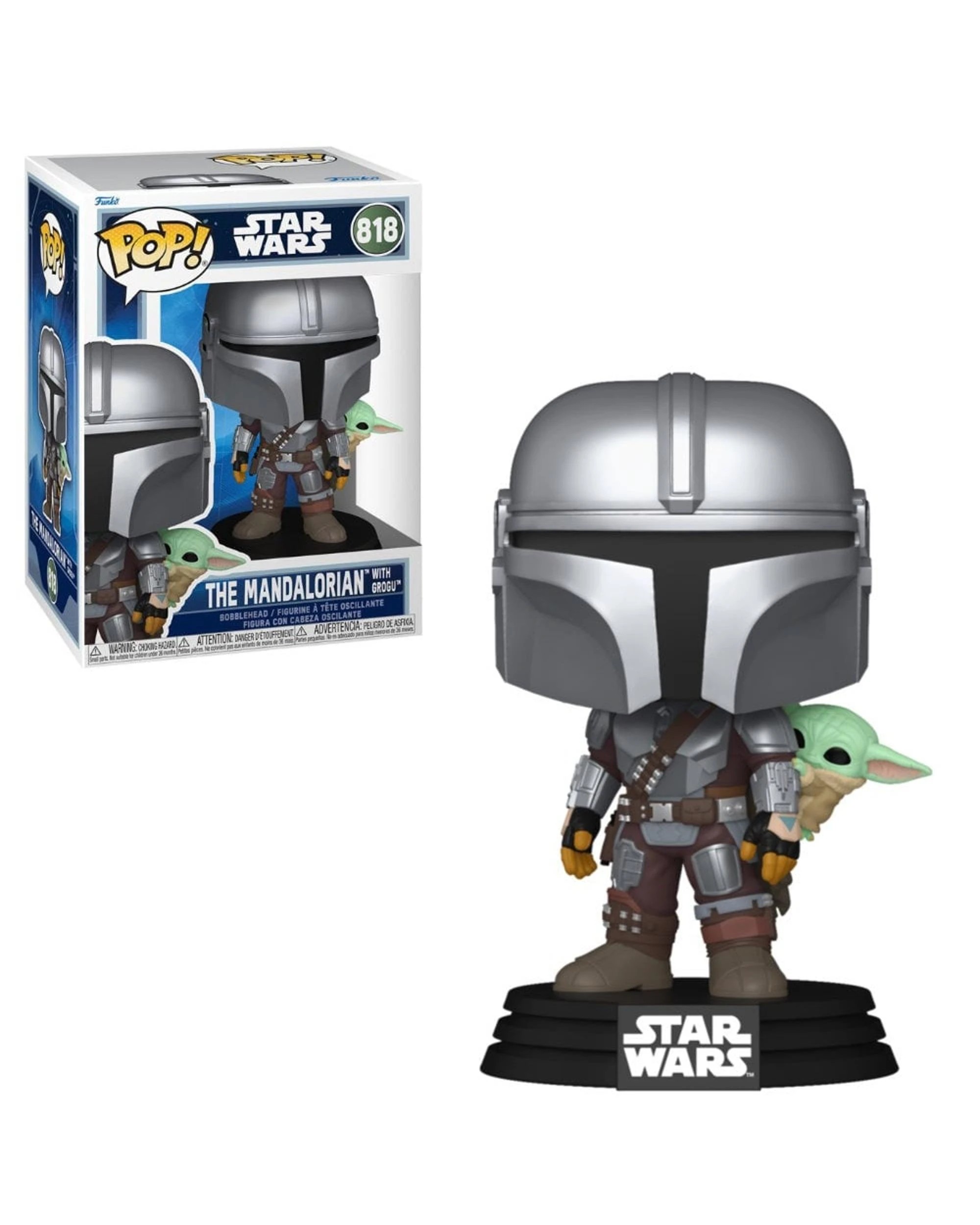 1 Star Wars The Mandalorian and Grogu: The Mandalorian with Grogu Bobblehead Funko POP! Vinyl, 1 of 3