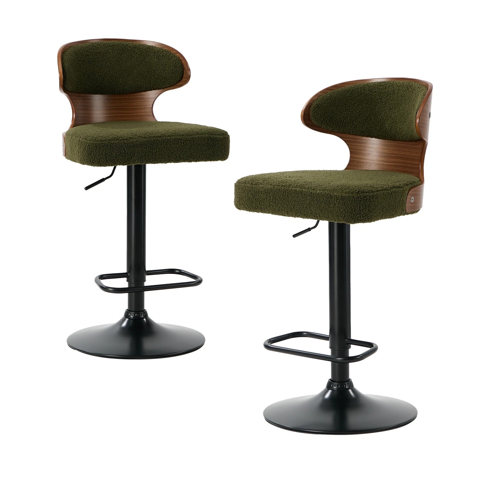 1 Oikiture 2x Bar Stools Kitchen Gas Lift Swivel Chairs Stool - Green, 1 of 9