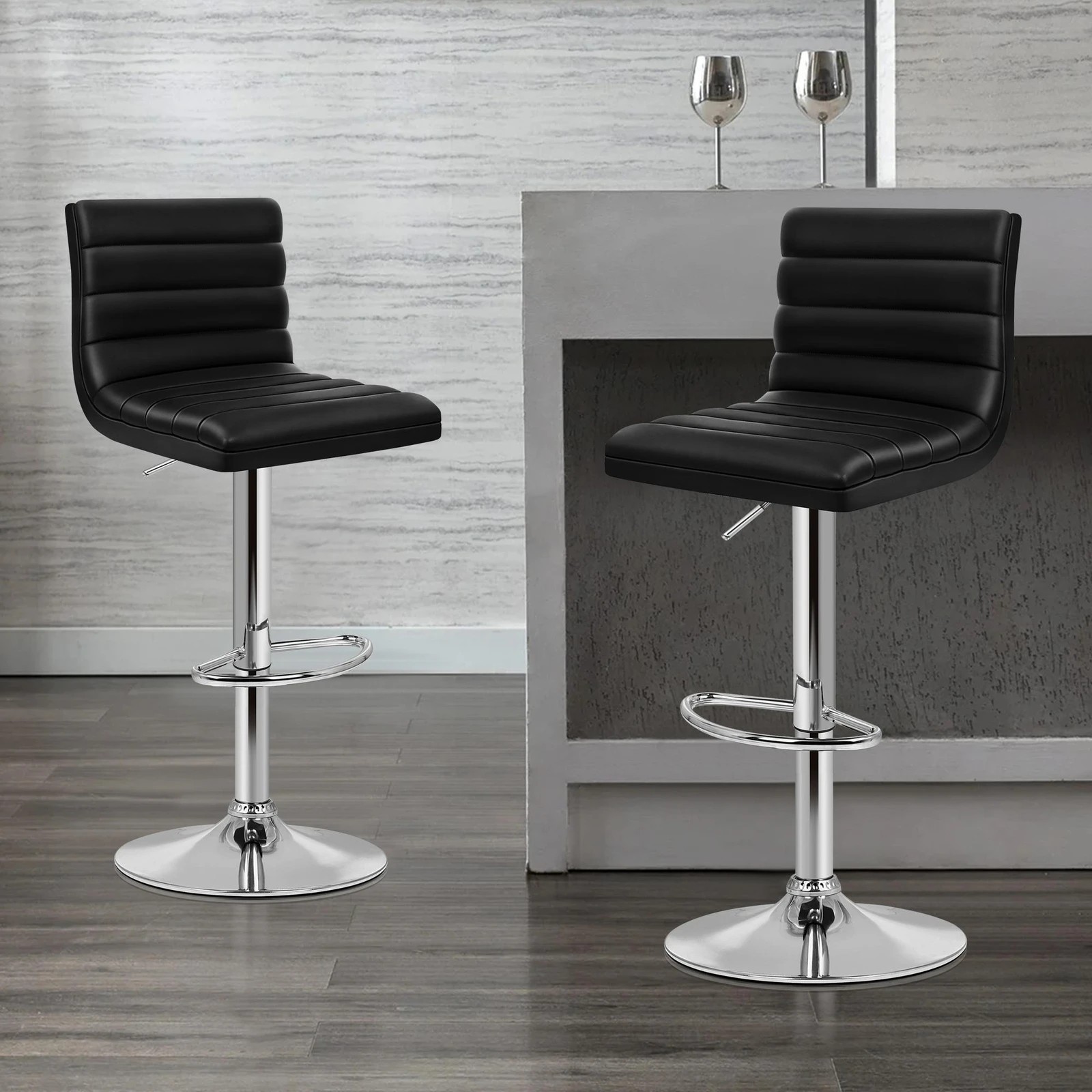 2 Alfordson 2x Bar Stools Ruel Kitchen Swivel Chair Leather Gas Lift - Black, 2 of 7