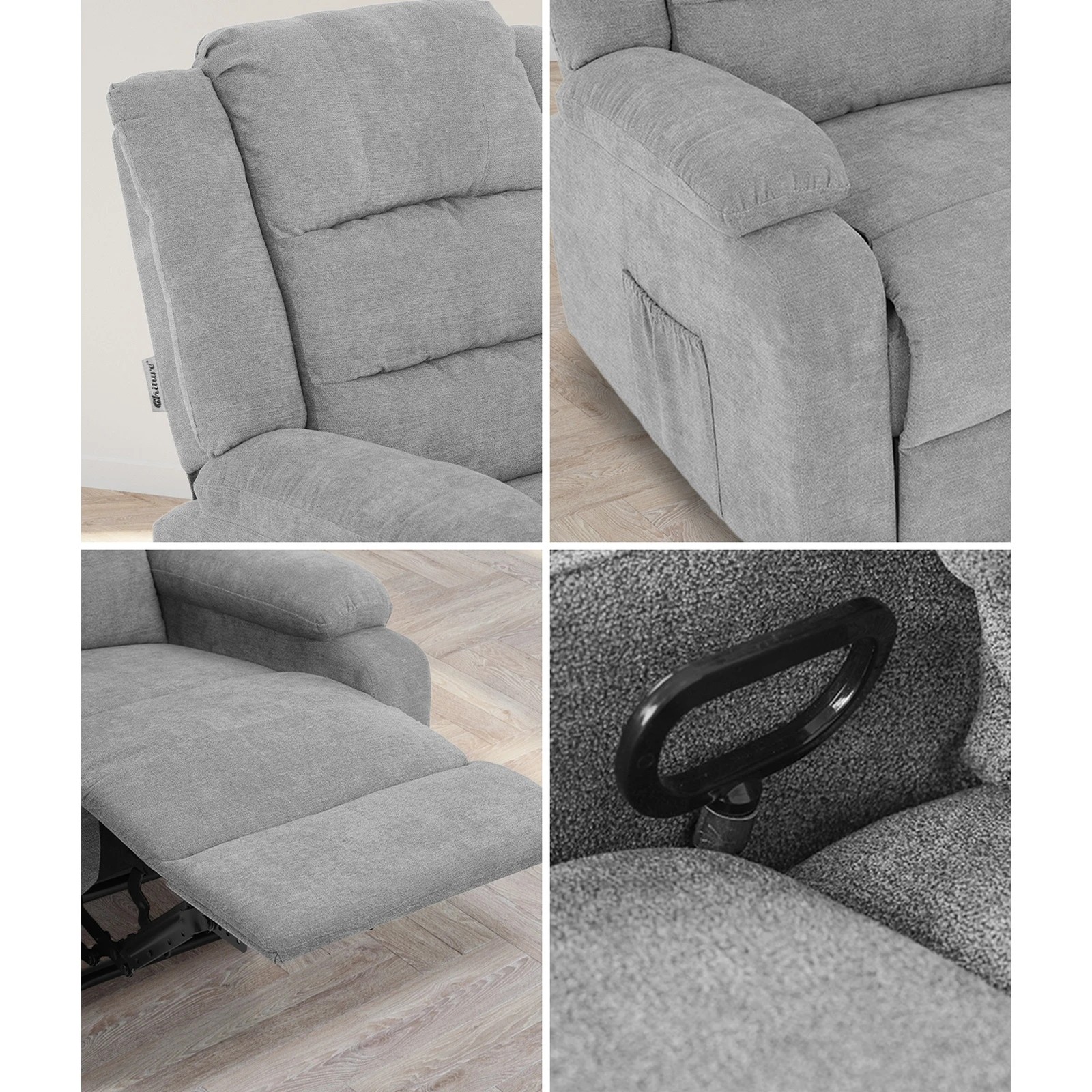4 Oikiture Recliner Chair With Side Pocket Polyester
 - Grey, 4 of 7