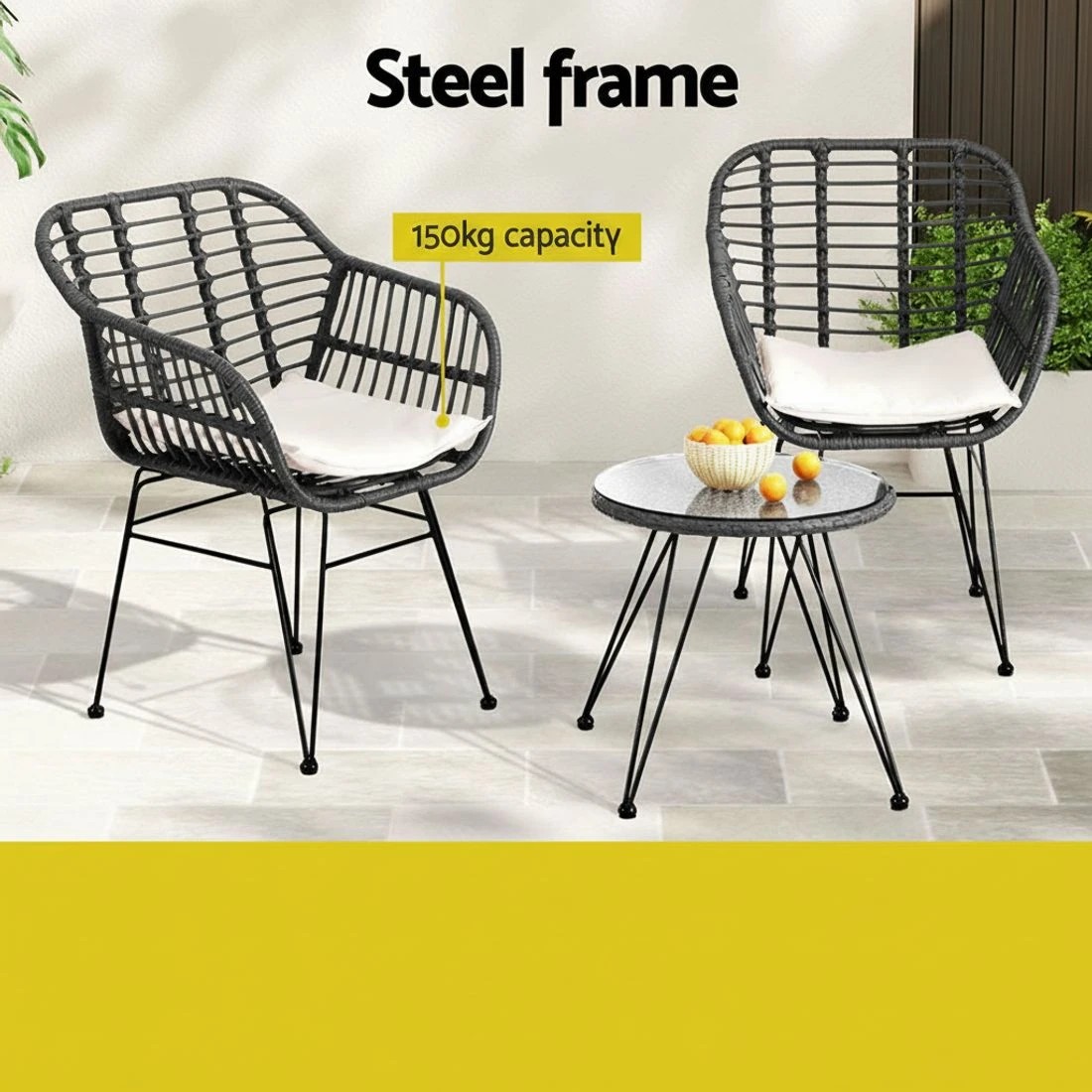 3 Gardeon 3PC Outdoor Furniture Bistro Set Lounge Setting Table Chairs Cushion Patio - Grey, 3 of 5