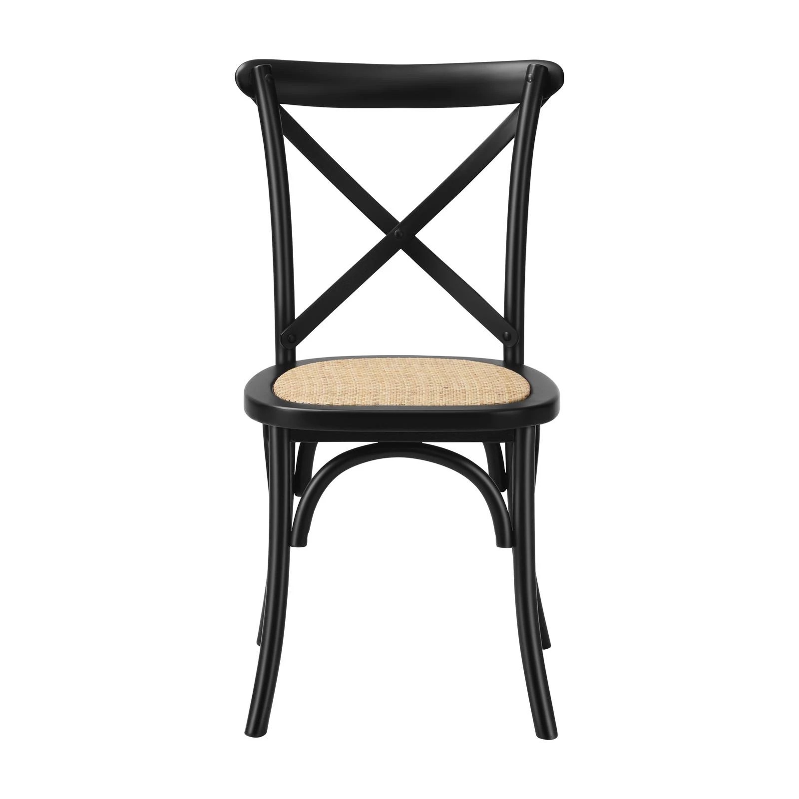 6 Oikiture 2pcs Crossback Dining Chair Solid Birch Timber Wood Ratan Seat
 - Black, 6 of 10