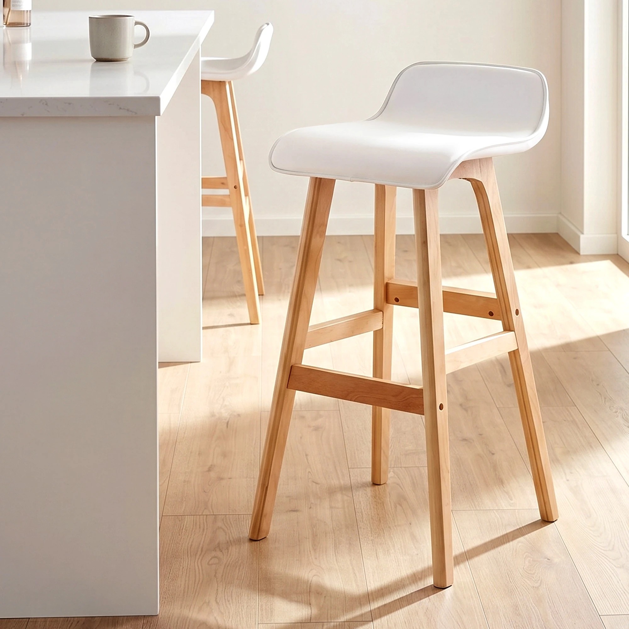 5 Artiss 3 Pcs Bar Table and Stools Set with Cushioned Stools Round Wooden Pub Dining Table - White, 5 of 9