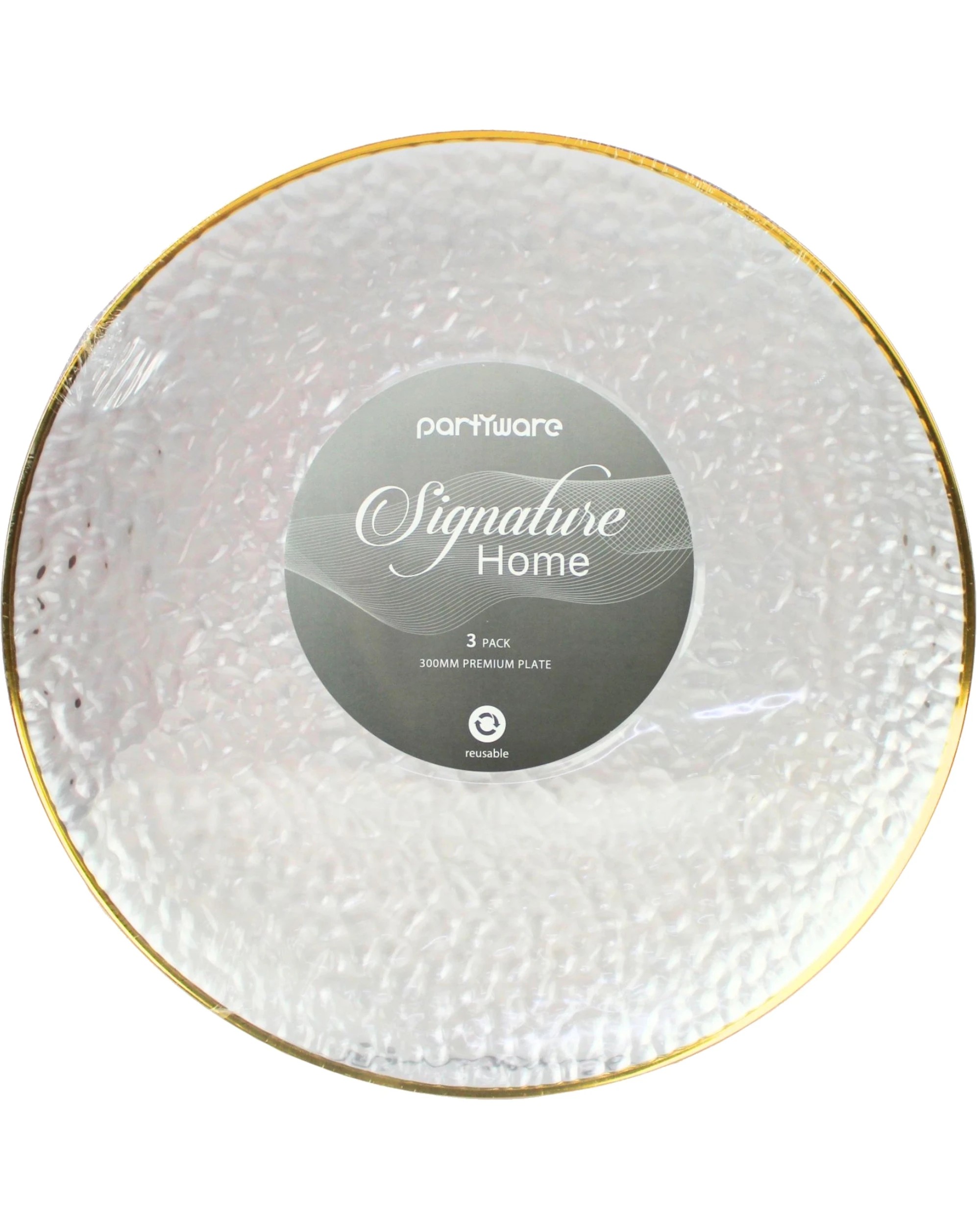 3 Partyware Clear Dimple With Gold Trim Plastic Plates 33cm Pack of 3 - Gold, 3 of 4