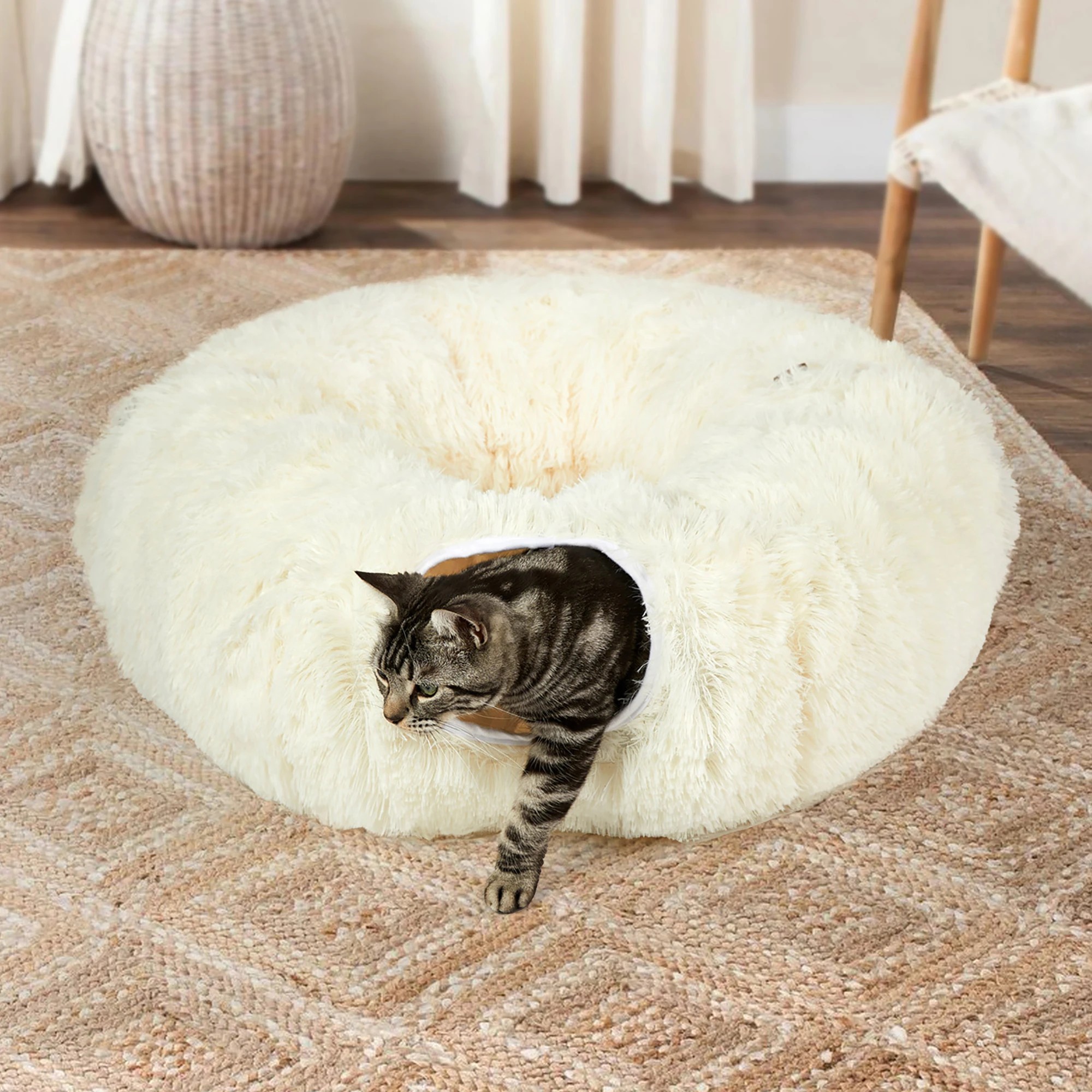 8 Pawz Cat Tunnel Soft Mat Foldable Funny Exercise Plush Kitten Play Tube Beige, 8 of 8