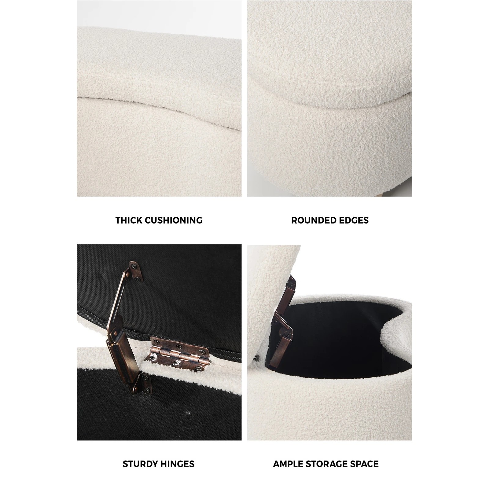 5 Oikiture Storage Ottoman CASHEW Shape Boucle - Beige, 5 of 10