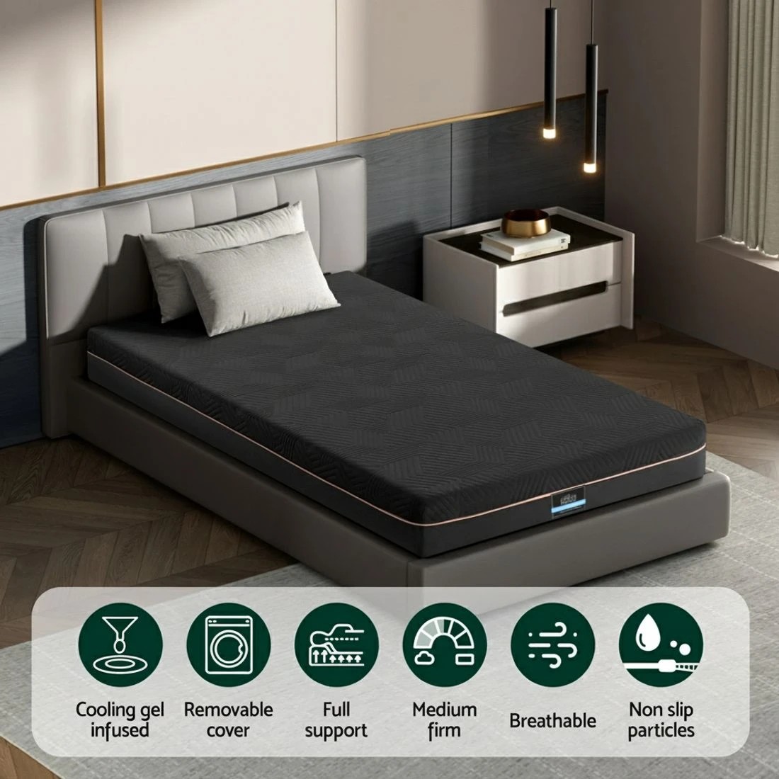 4 Giselle 18cm Memory Foam Mattress Green Tea Foam Cool Gel Foam Mattresses King - King Single Bed - Black, 4 of 10