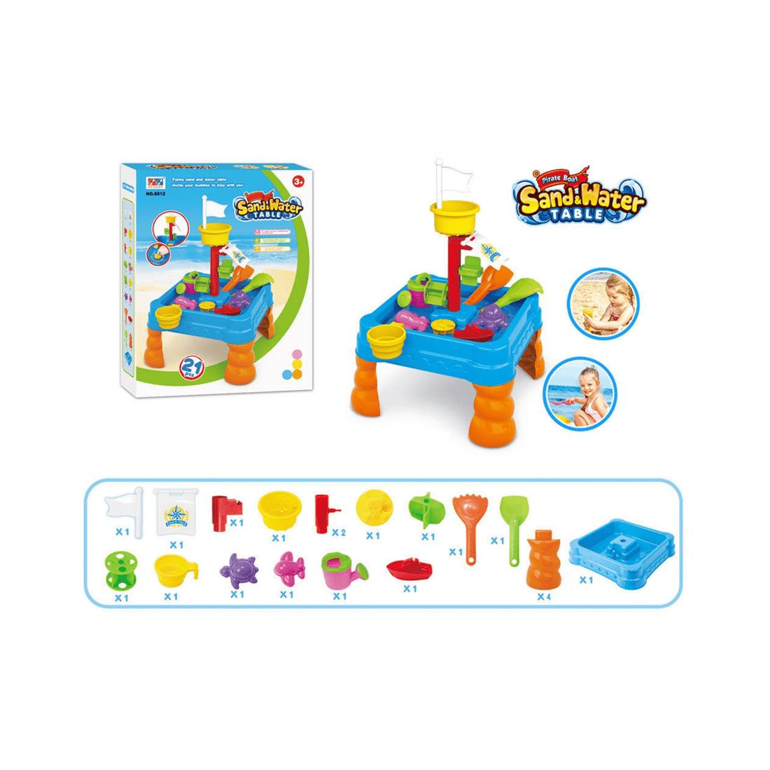 2 Lenoxx 58cm Kids Sand Water Play Table 21pc Outdoor Sandpit Toys Set Outdoors - Multi, 2 of 3