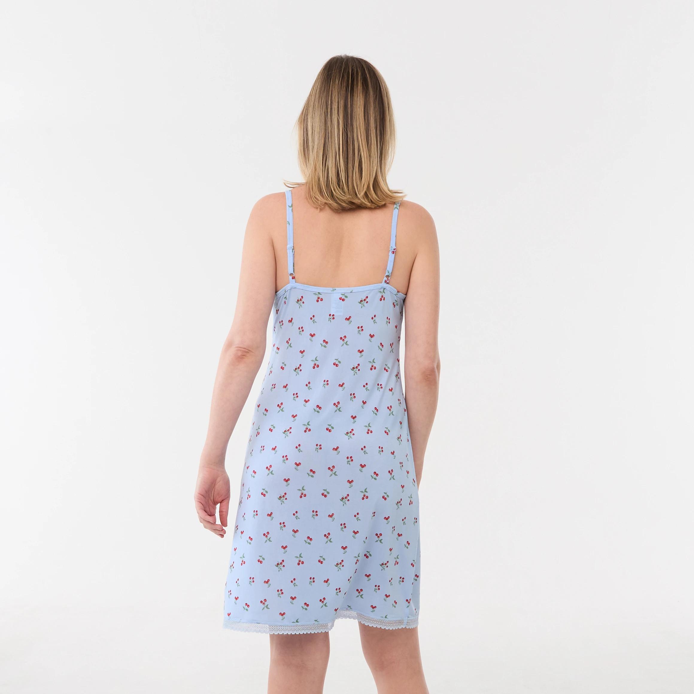 3 Printed Lace Trim Chemise CHERRIES WINDY BLUE, 3 of 5