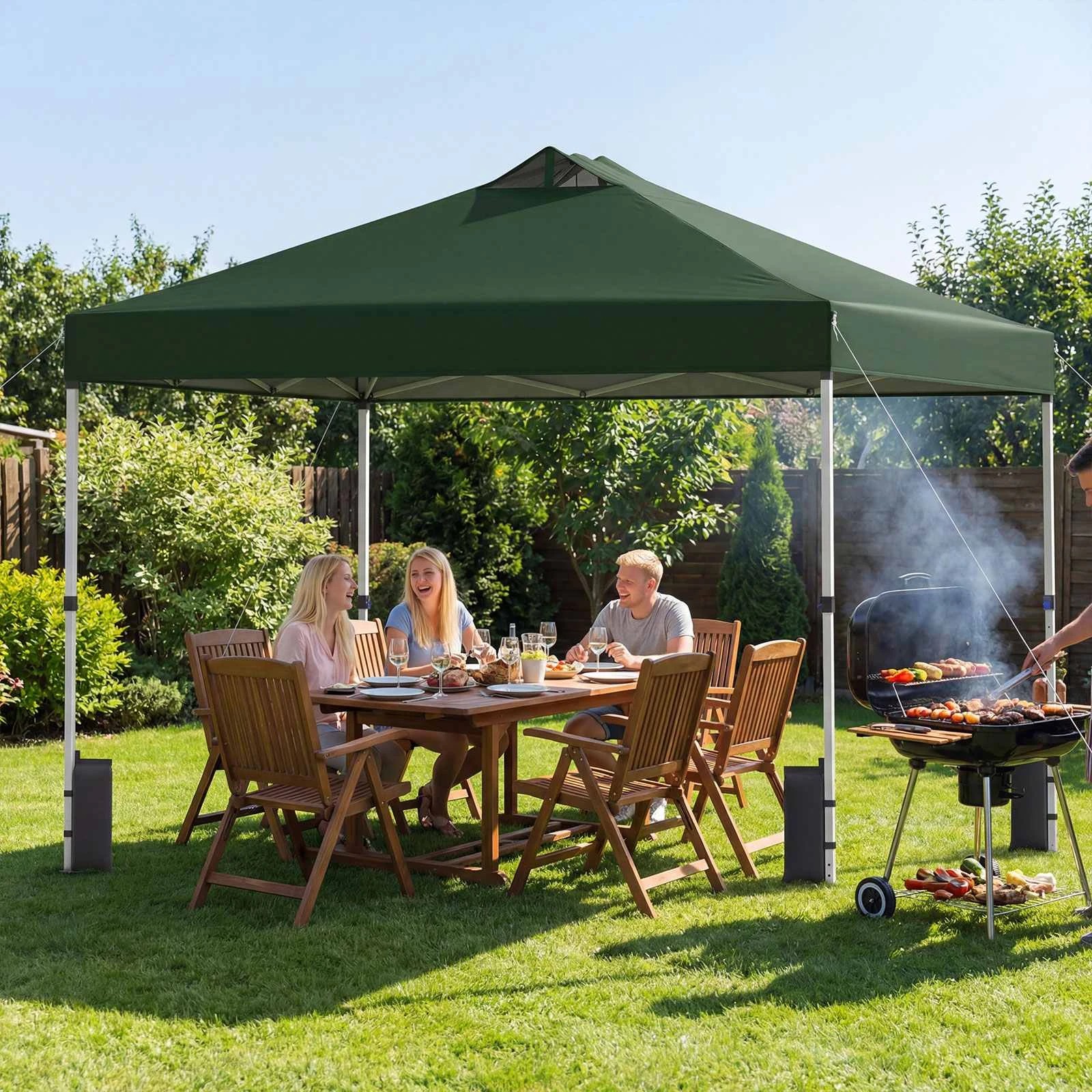 2 Costway 3x3M Pop Up Canopy Tent Instant Gazebo Metal Portable Sunshade Shelter - Green, 2 of 2