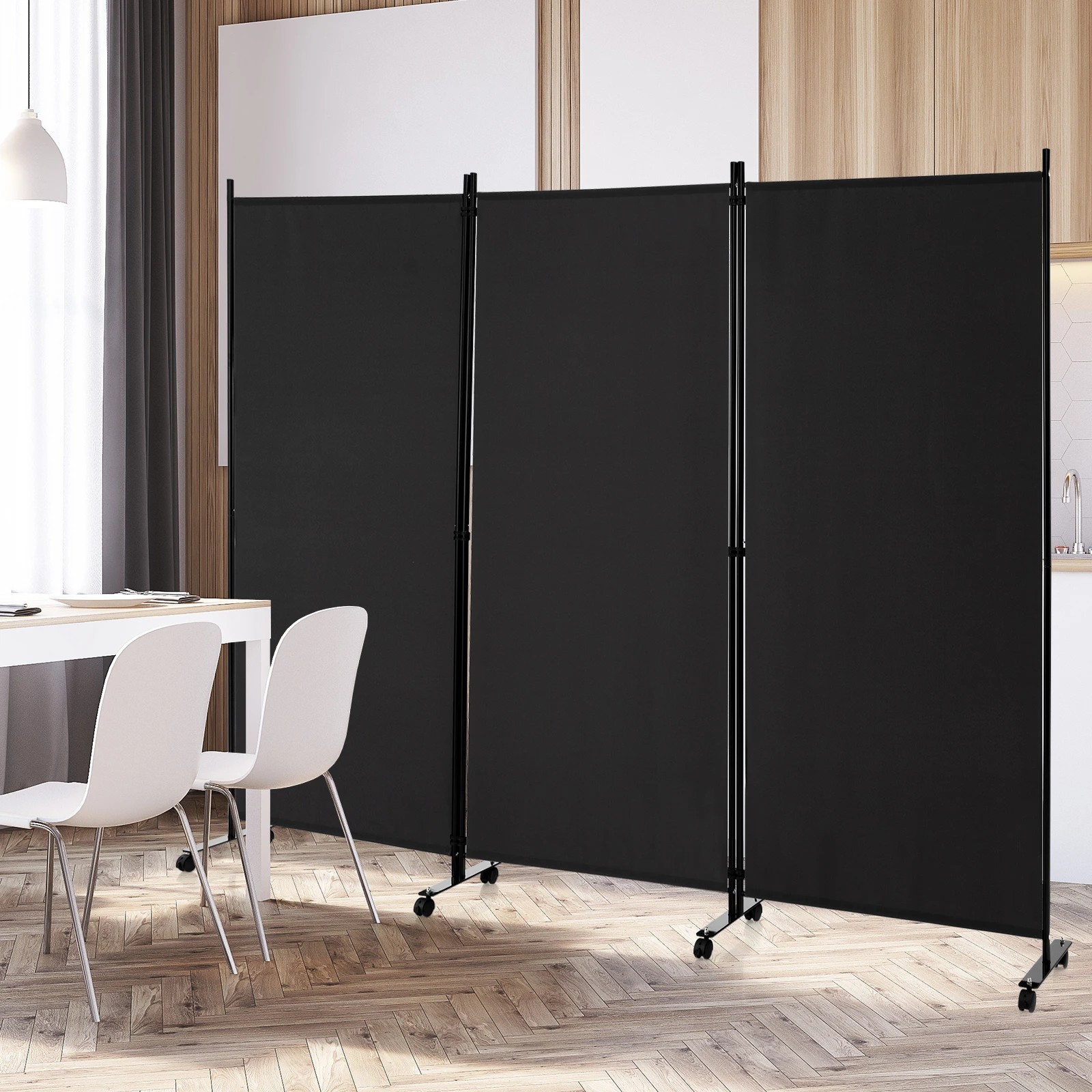 3 Costway 3 Panels Folding Tall Room Divider Mobile Privacy Screen Wall Partition Home Office - Black, 3 of 4