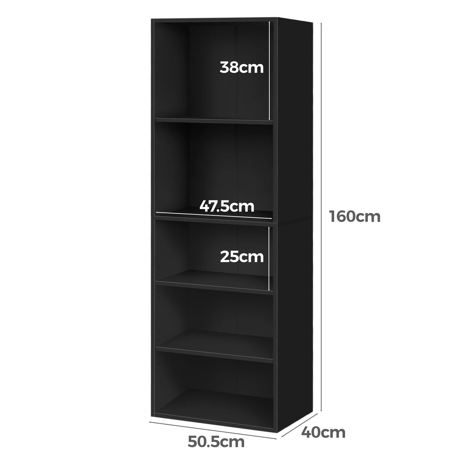 6 Alfordson Office Storage Cabinet 5 Shelves Bookcase Tallboy Bedroom - Black, 6 of 9