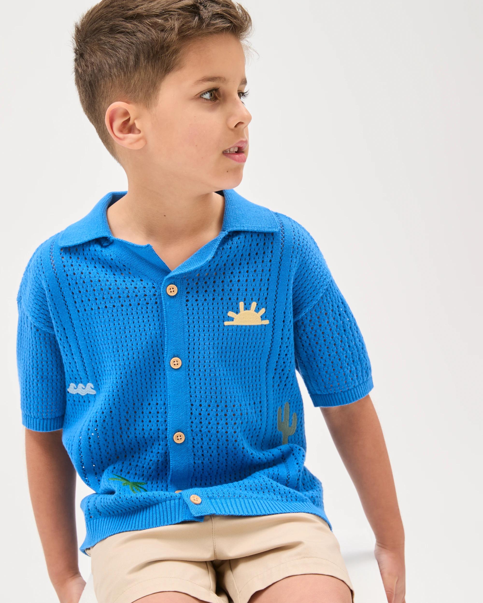 3 Target Kids Australian Cotton Short Sleeve Knit Embroidered Shirt BLUE, 3 of 6