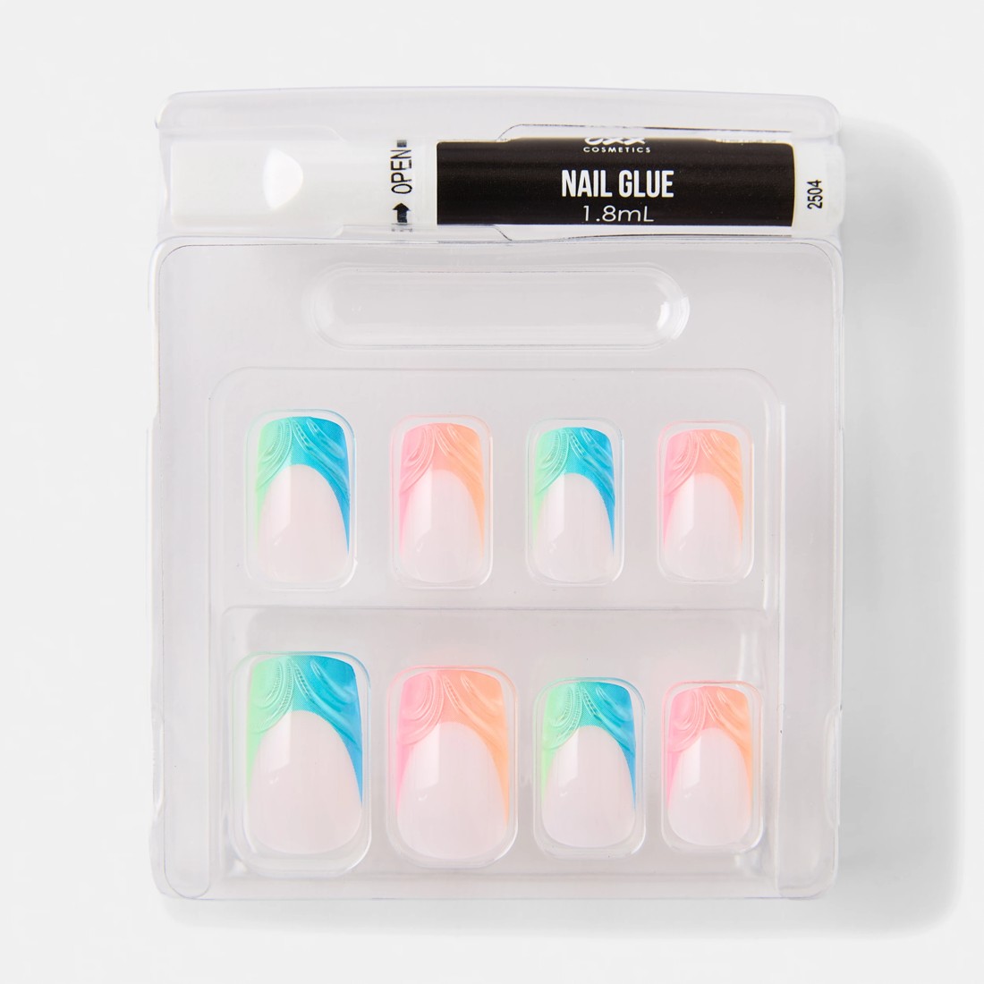 3 OXX Cosmetics 24 Pack Artificial Nails with Adhesive - Medium Square Shape, Neon Emboss, 3 of 5