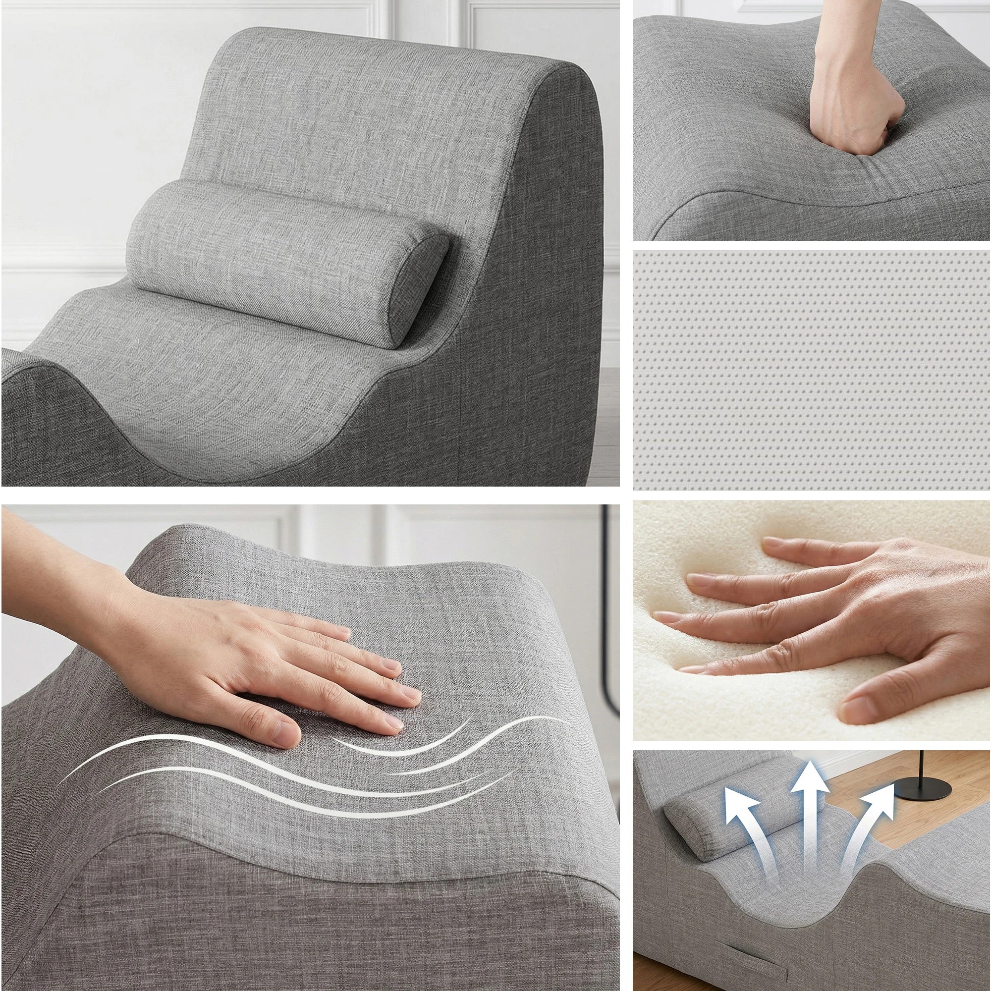 4 Artiss Chaise Lounge Chair Ergonomic S-Curve Floor Lounger Boneless Lounge Chairs - Grey, 4 of 8