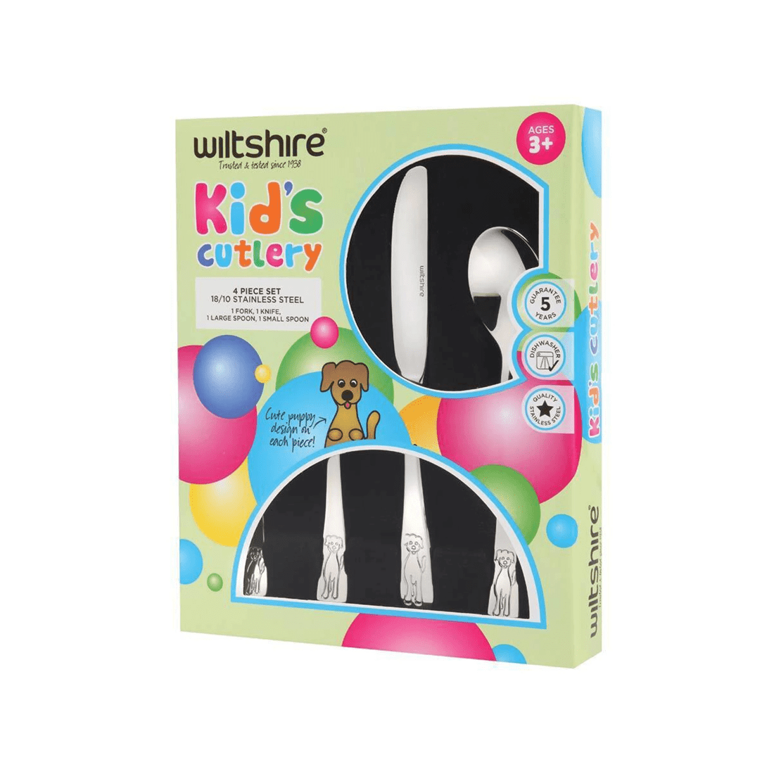 3 4pc Wiltshire Stainless Steel Puppy Design Kid's Cutlery Utensil Set 3y+
 - Silver, 3 of 3