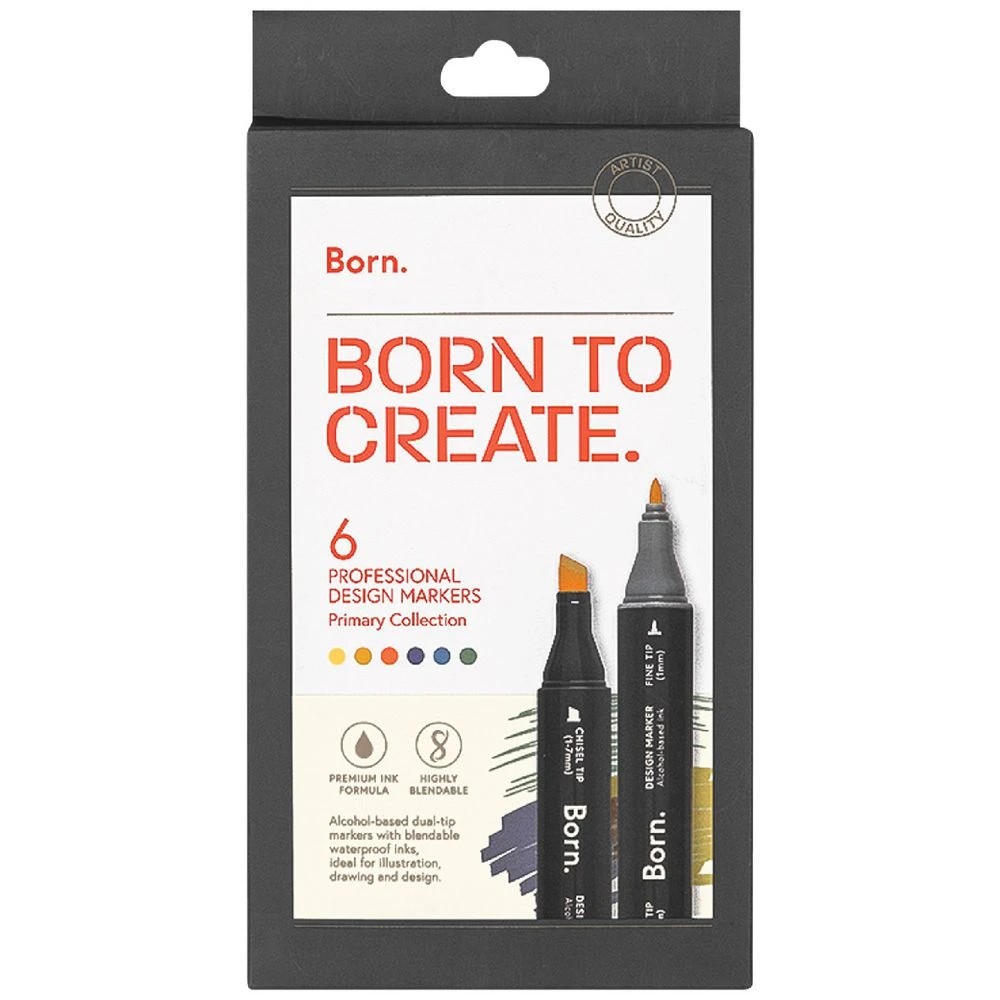 1 Born Professional Dual-Tip Artist Markers Primary 6 Pack, 1 of 4