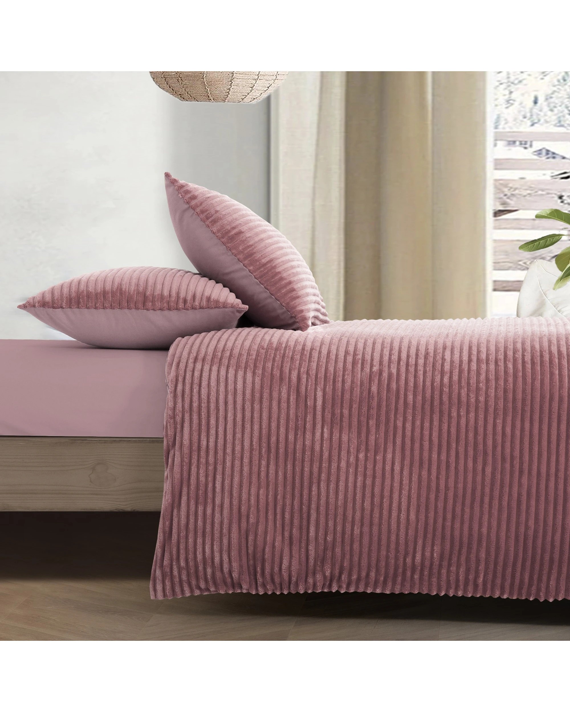 3 Dreamaker Signature Embossed Corduroy Fleece Quilt Cover Set - King Single Bed - Blush, 3 of 7