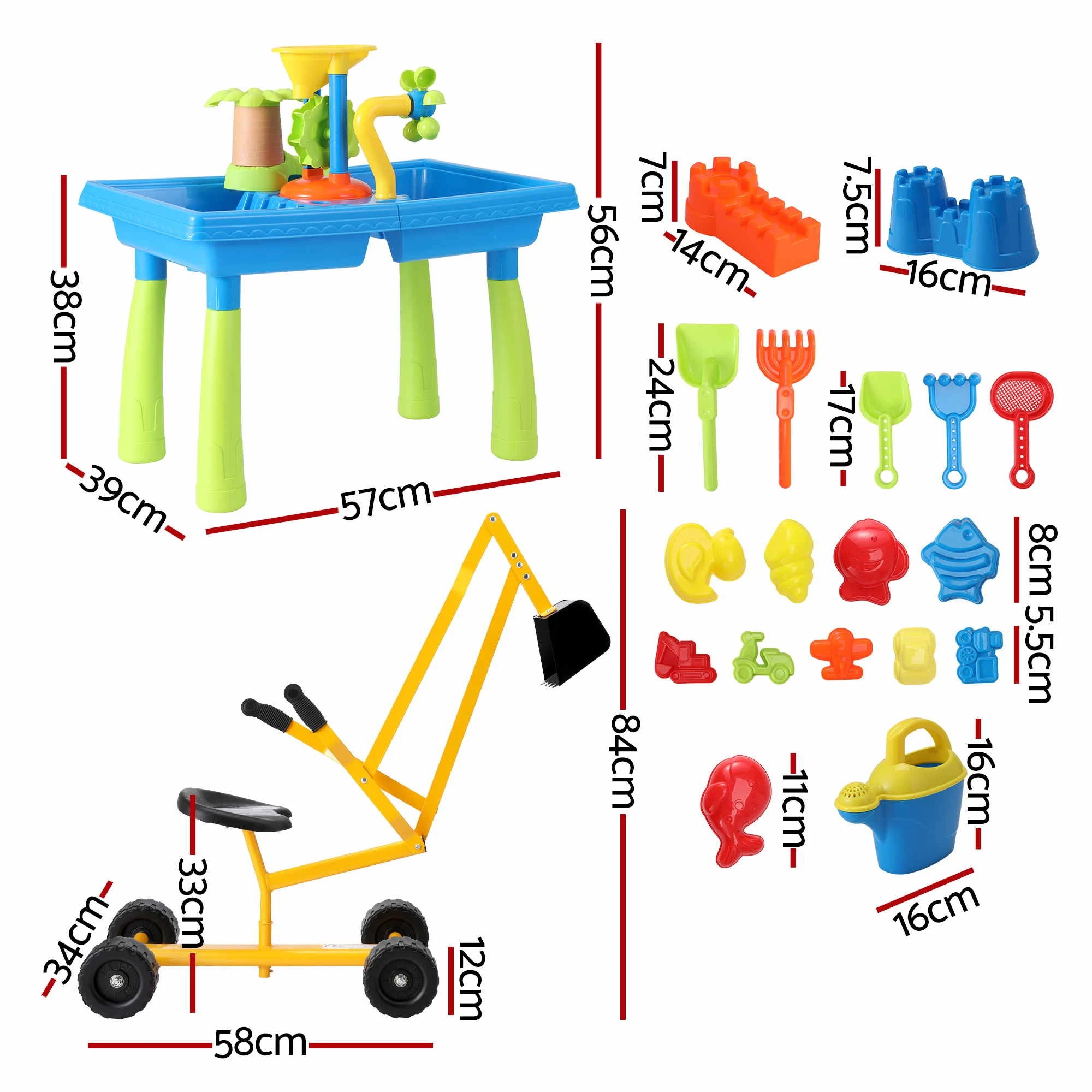 3 Keezi Ride On Digger with Sand and Water Table Sandpit Toys Set, 3 of 9
