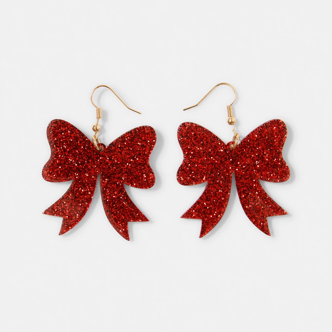 1 Christmas Acrylic Bow Earrings - Red and Gold Tone, 1 of 5