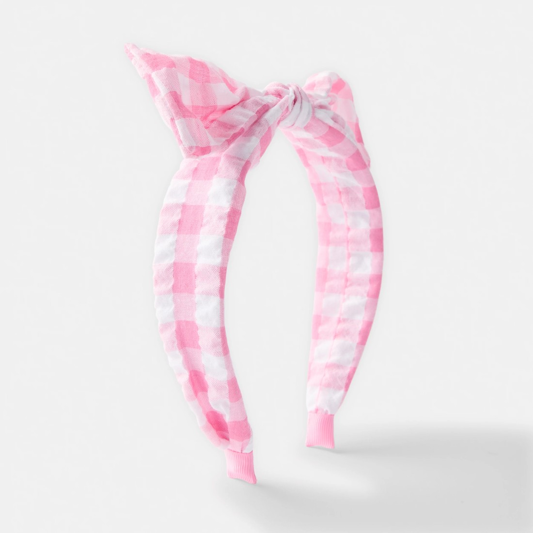 1 Gingham Bow Headband - Pink and White, 1 of 4