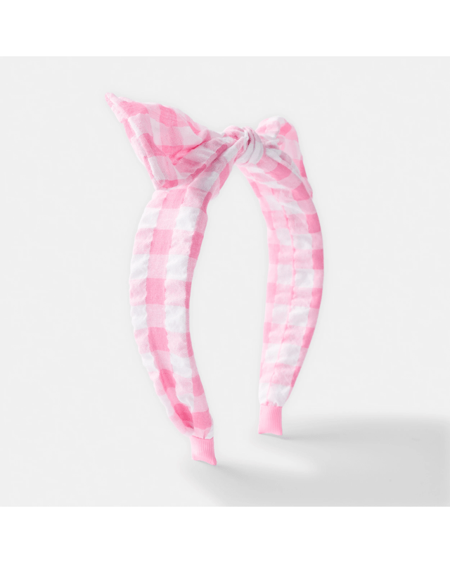 Gingham Bow Headband - Pink and W
