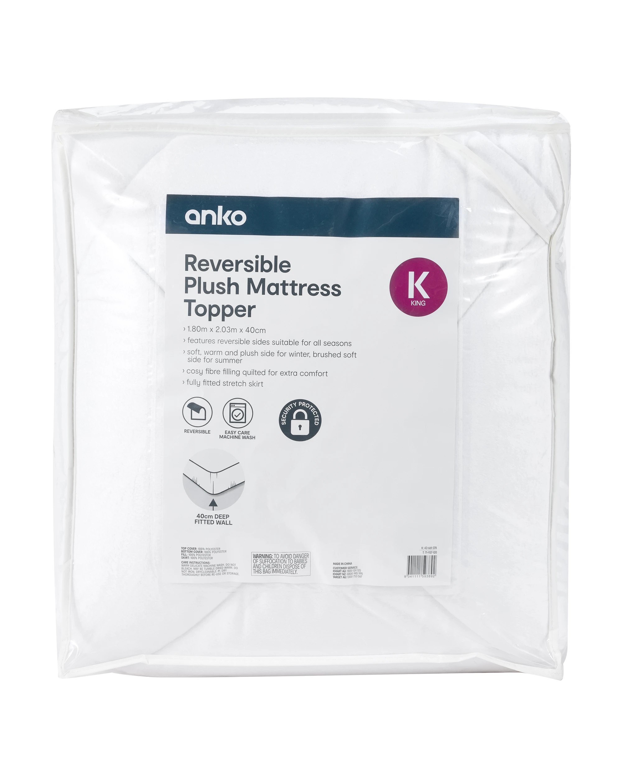 6 Reversible Plush Mattress Topper - King Bed, White, 6 of 6