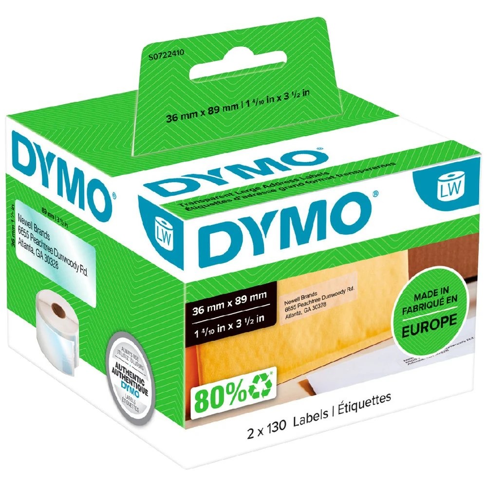 1 DYMO LabelWriter Clear Address Labels 36 x 89mm, 1 of 2