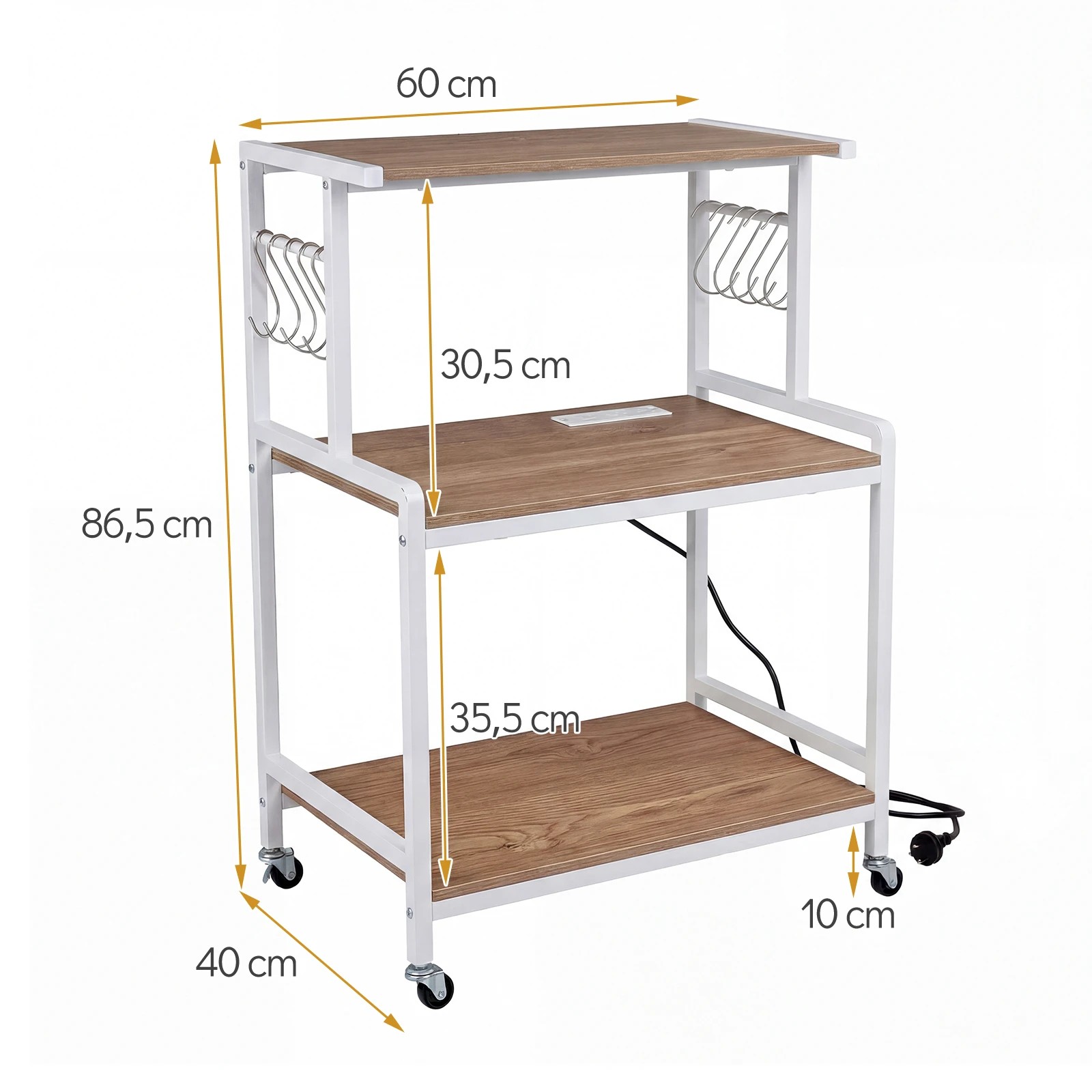 2 Costway 3-Tier Kitchen Rolling Utility Cart w/Power Outlets, 2 of 4