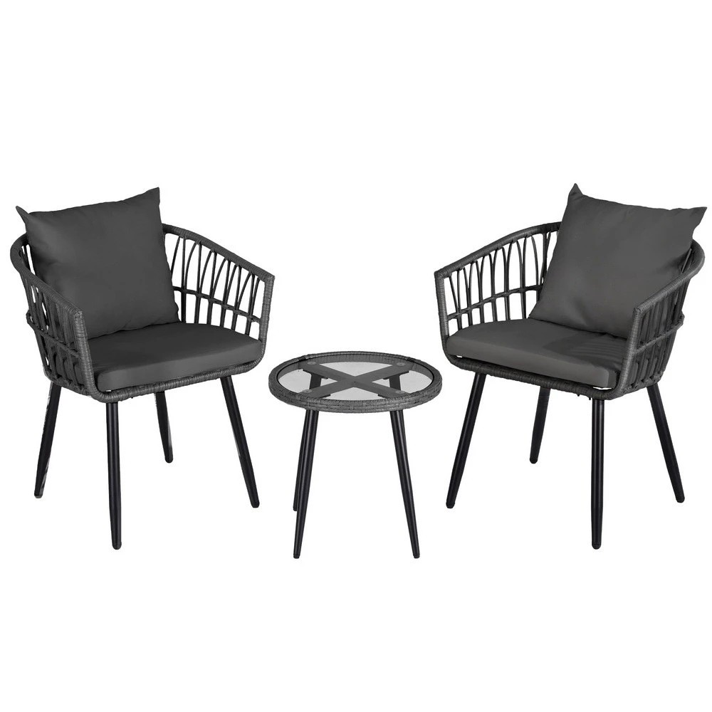 1 Gardeon 3PC Outdoor Bistro Set Patio Furniture Lounge Setting Table and Chairs - Grey, 1 of 6