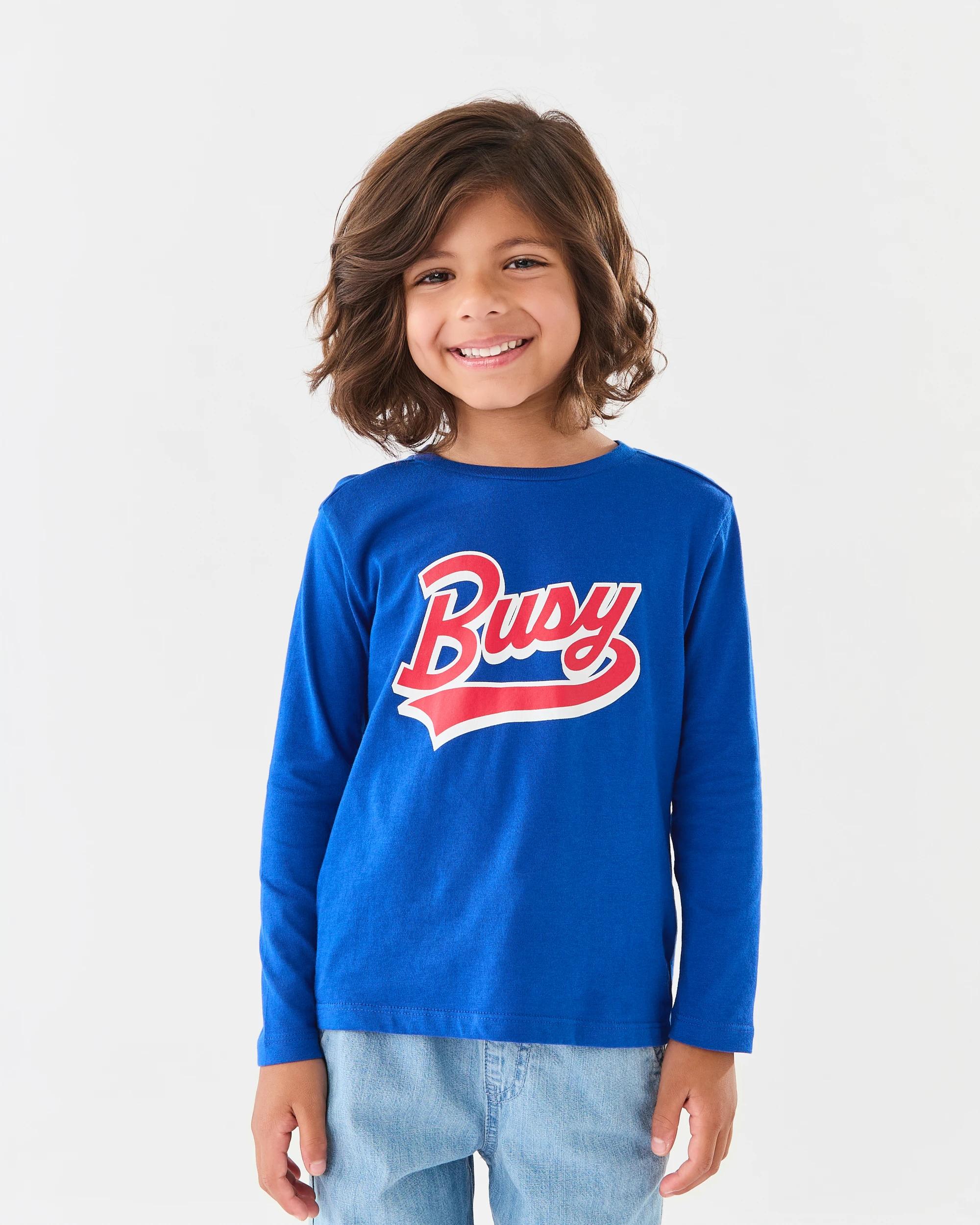 1 Long Sleeve Print T-shirt Blu Busy, 1 of 7