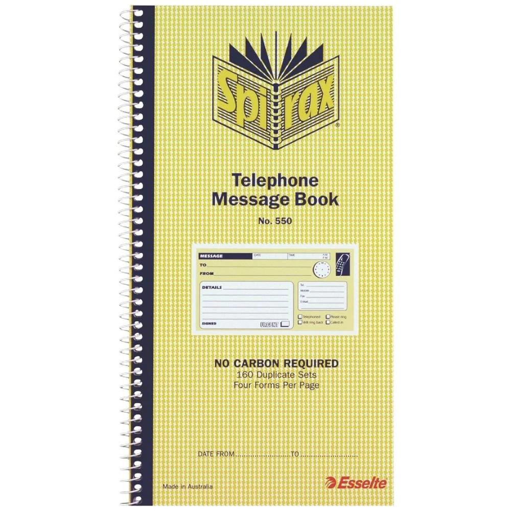 1 Spirax No. 550 Carbonless Telephone Message Book, 1 of 1