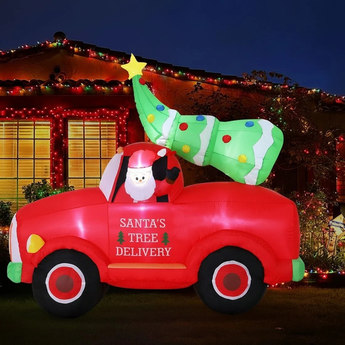 5 Jingle Jollys Christmas Inflatable Santa Truck 1.6M Height LED Decorations Illuminated - Multi, 5 of 7