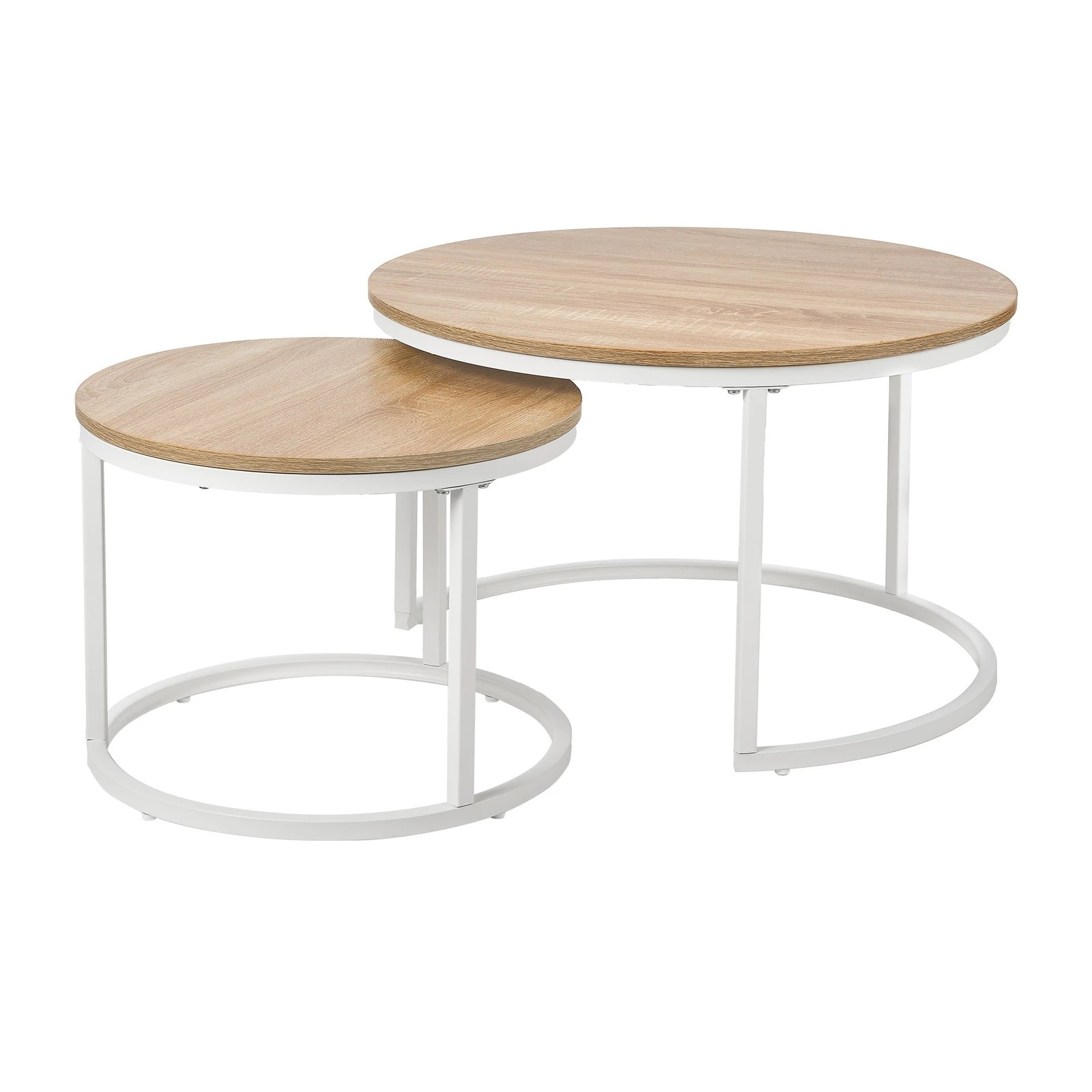 7 Oikiture Set Of 2 Coffee Table Round Nesting Side End Table
 - Natural, 7 of 10
