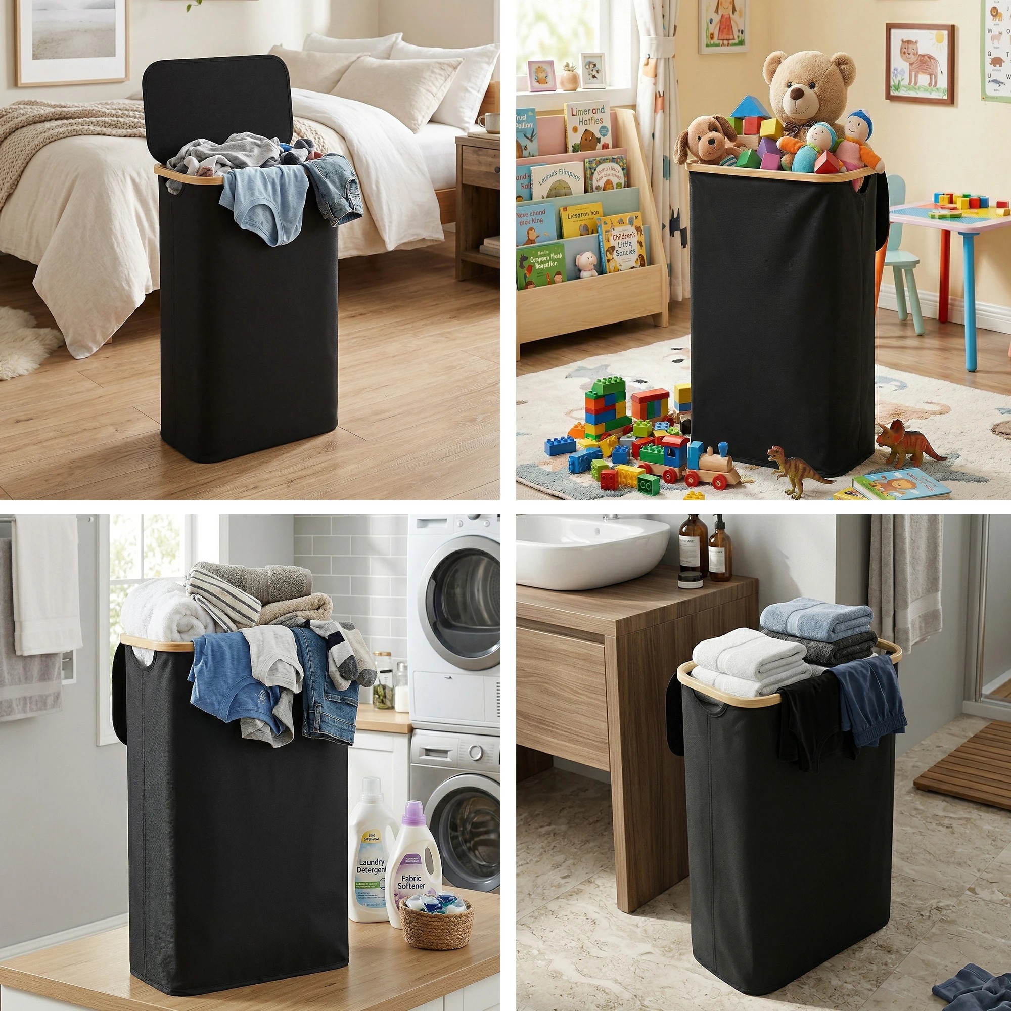 8 Artiss Laundry Basket with Removable Bag Foldable Clothes Hamper - Black, 8 of 9