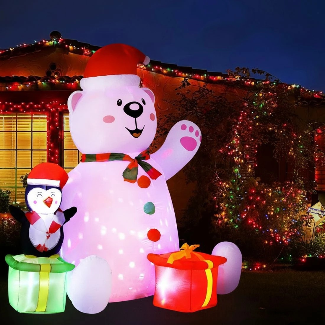4 Jingle Jollys Christmas Inflatable Bear 1.8M Height LED Outdoor Decorations Illuminated - Multi, 4 of 7