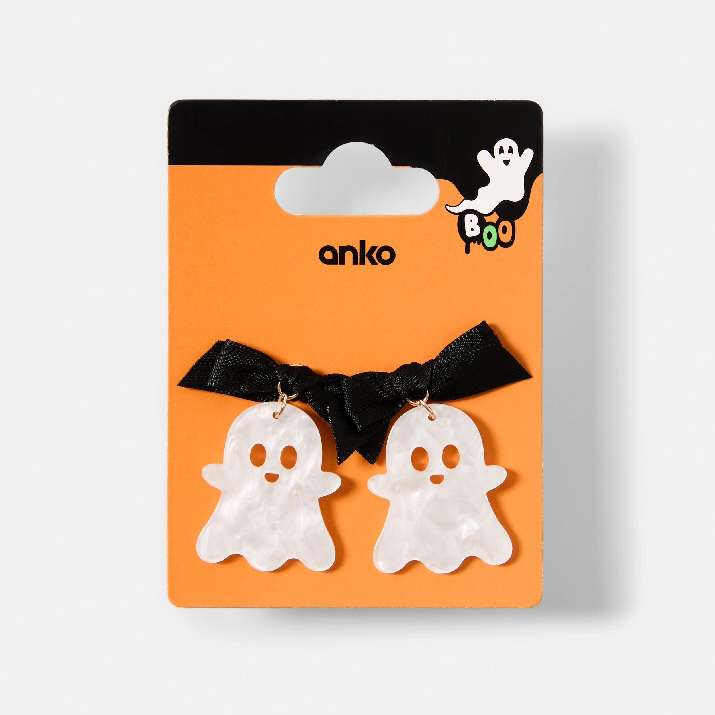 4 Halloween Ghost Stud Earrings - White, Black and Gold Tone Gold, 4 of 4