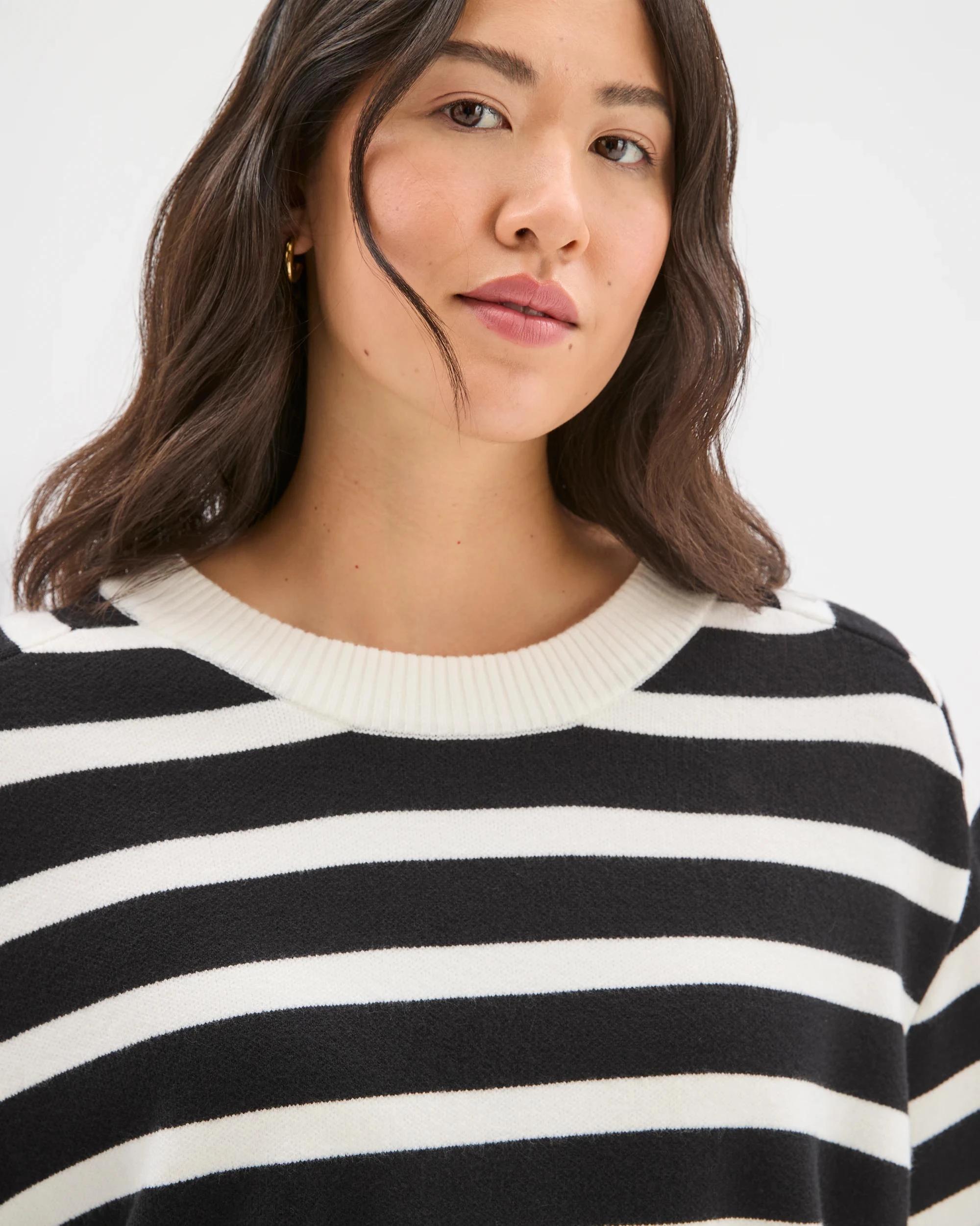 5 Target Woman Clean Knit Crew Neck Sweater CLOUD DANCER/BLACK STRIPE, 5 of 6