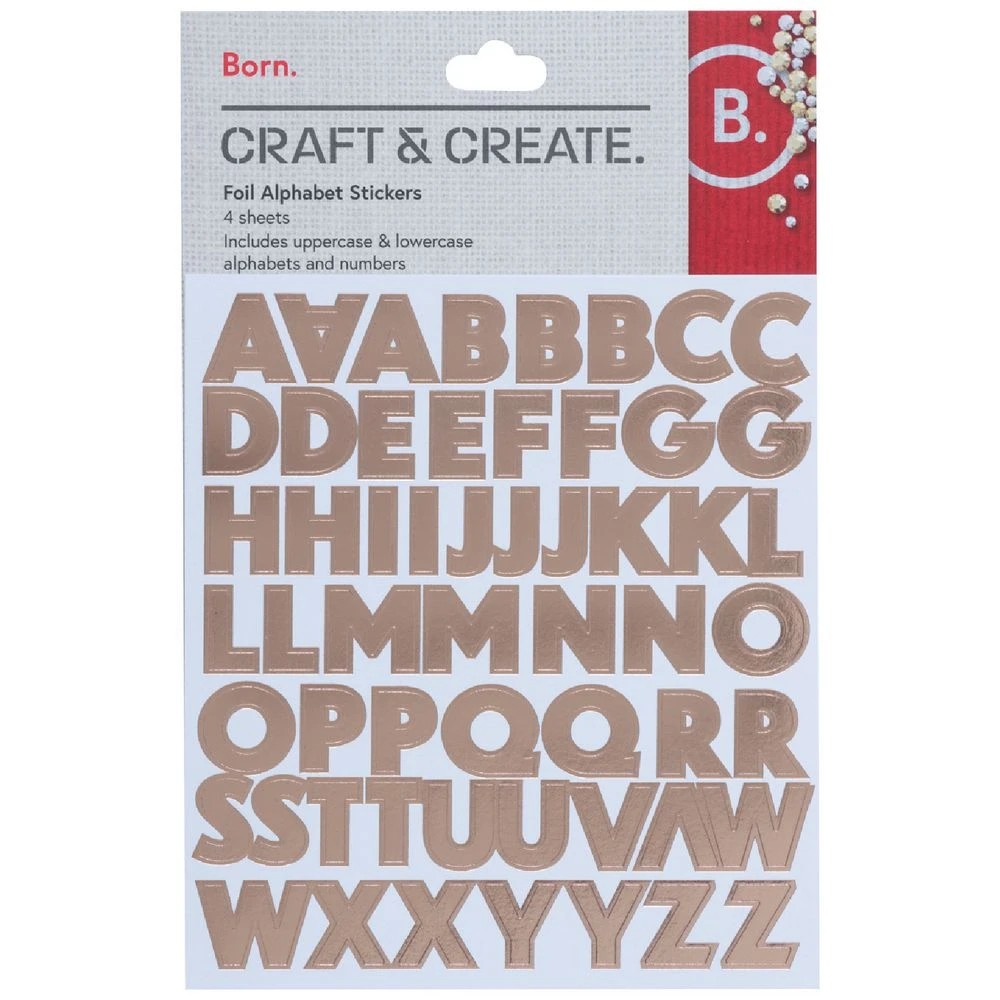 1 Born Foil Alphabet Stickers Rose Gold 4 Sheets, 1 of 2