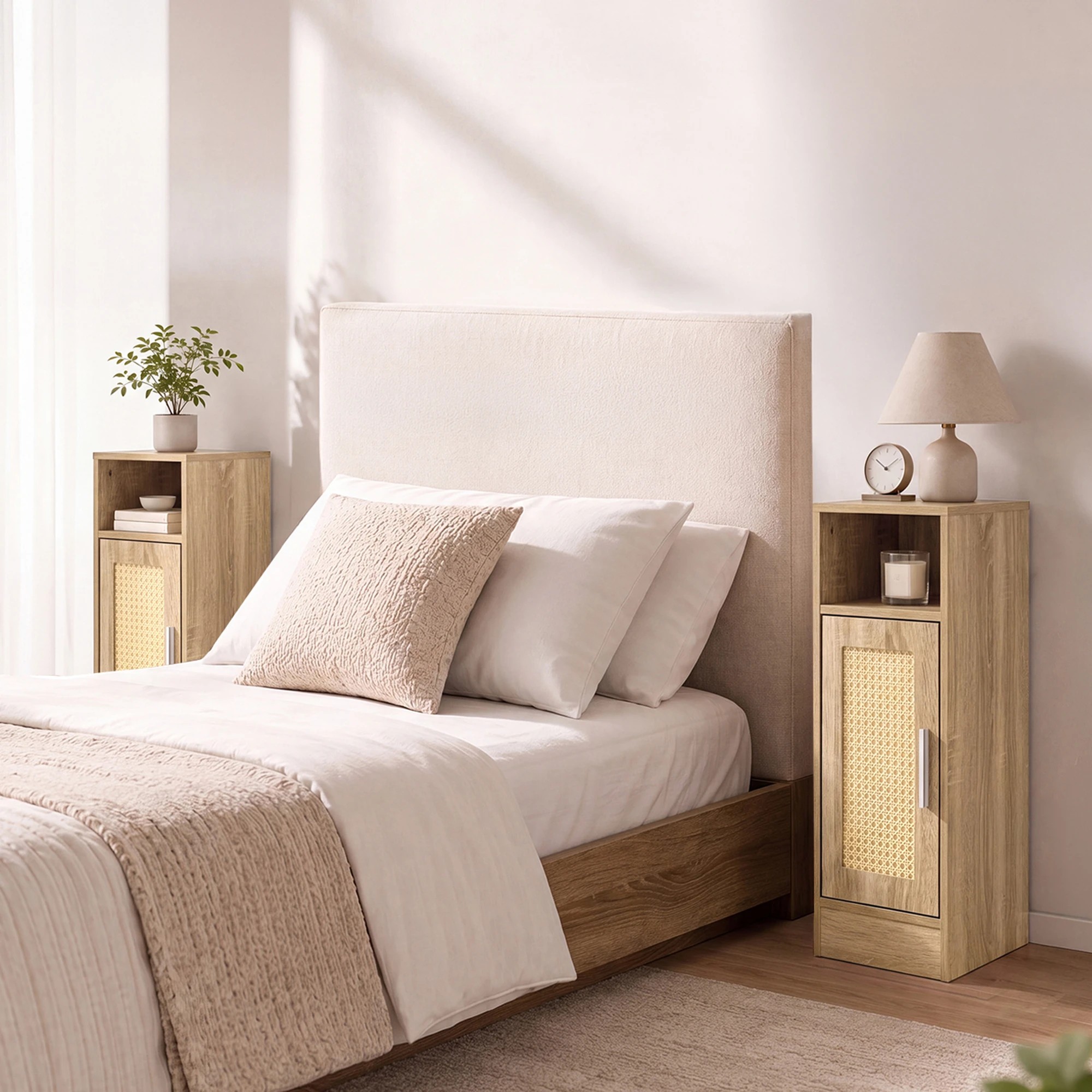 7 Levede Narrow Bedside Table 2 Pcs with Storage Boho Rattan Wood, 7 of 7