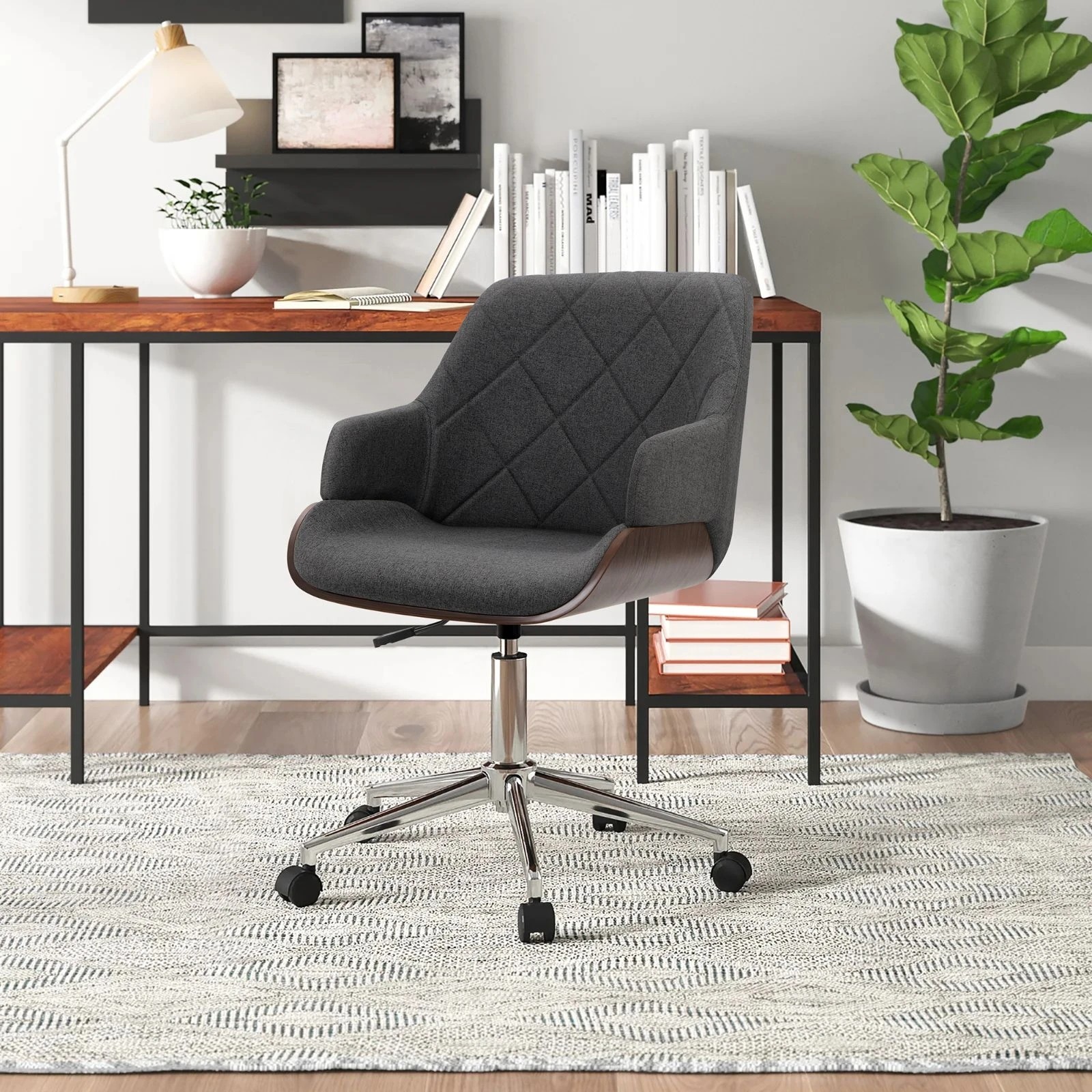 2 Alfordson Wooden Office Chair Computer Chairs Executive Seat Fabric - Grey, 2 of 10