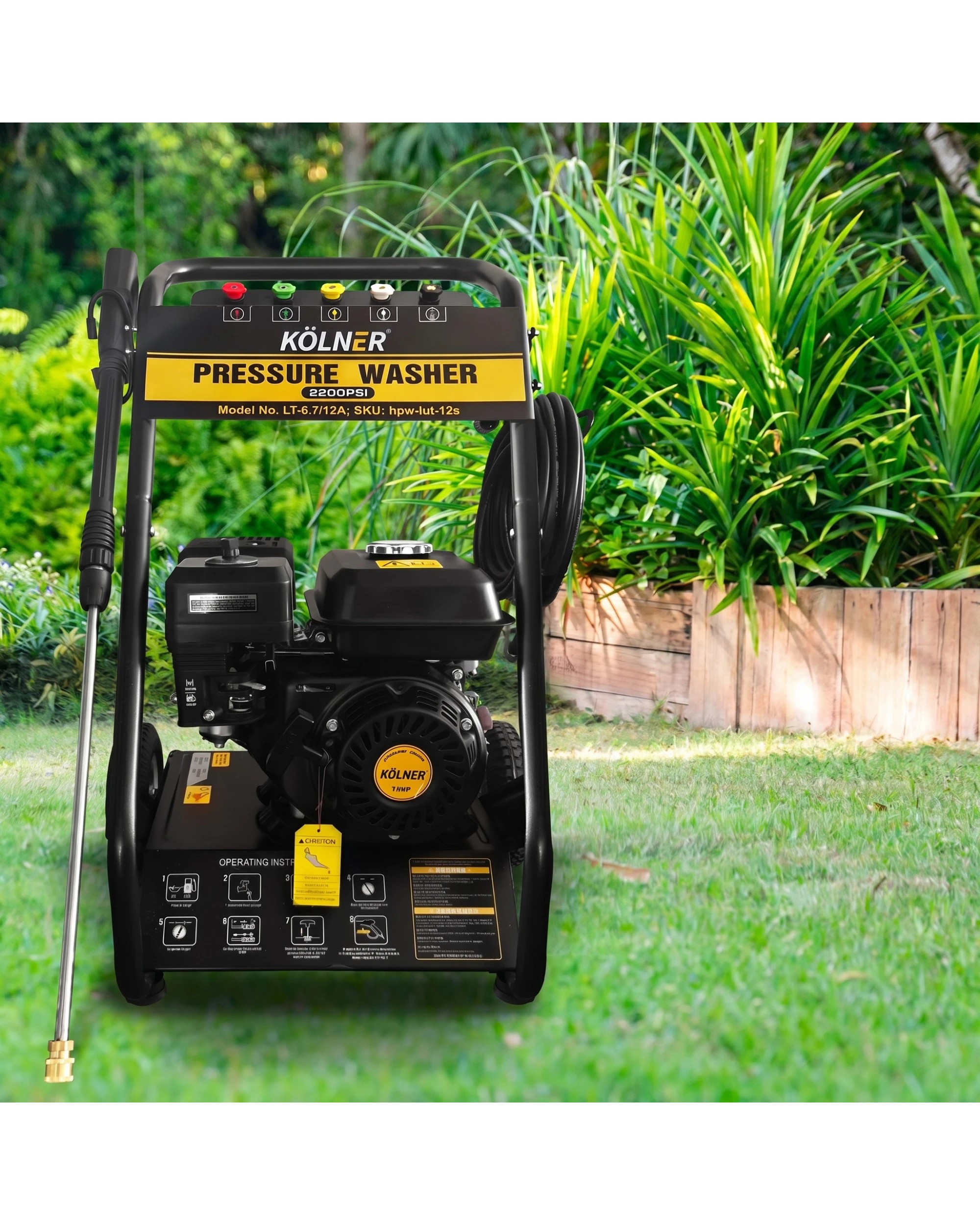 2 Kolner LT12A 7HP 2200PSI Petrol Engine High Pressure Washer 7.5LPM - Black, 2 of 9