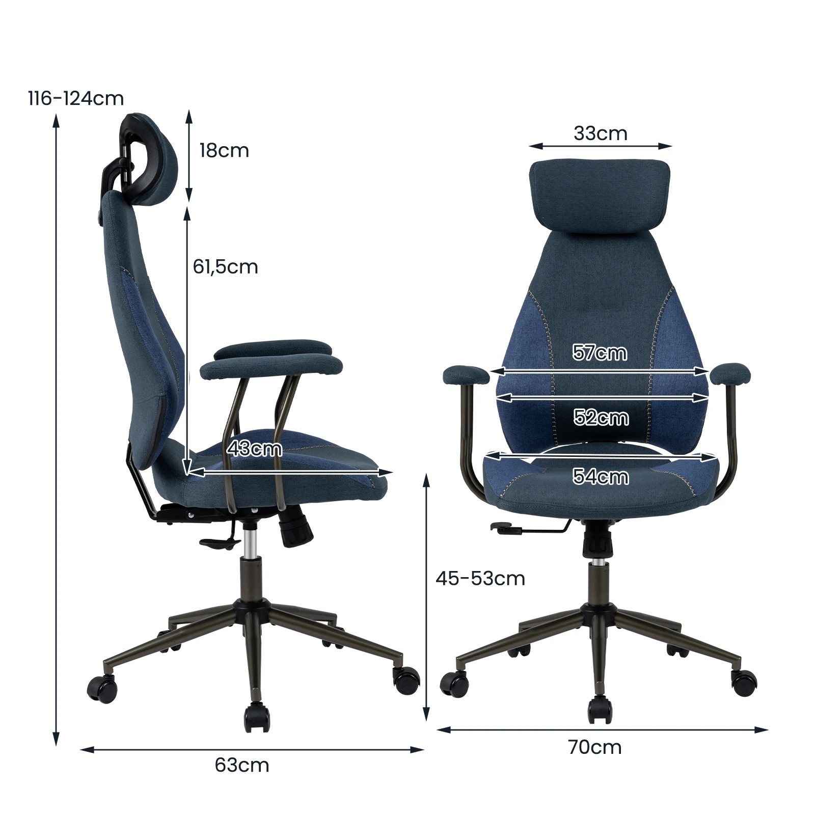 3 Costway Ergonomic Office Chair Flax Fabric Computer Desk Chair Armchair w/Headrest & Backrest - Blue, 3 of 3