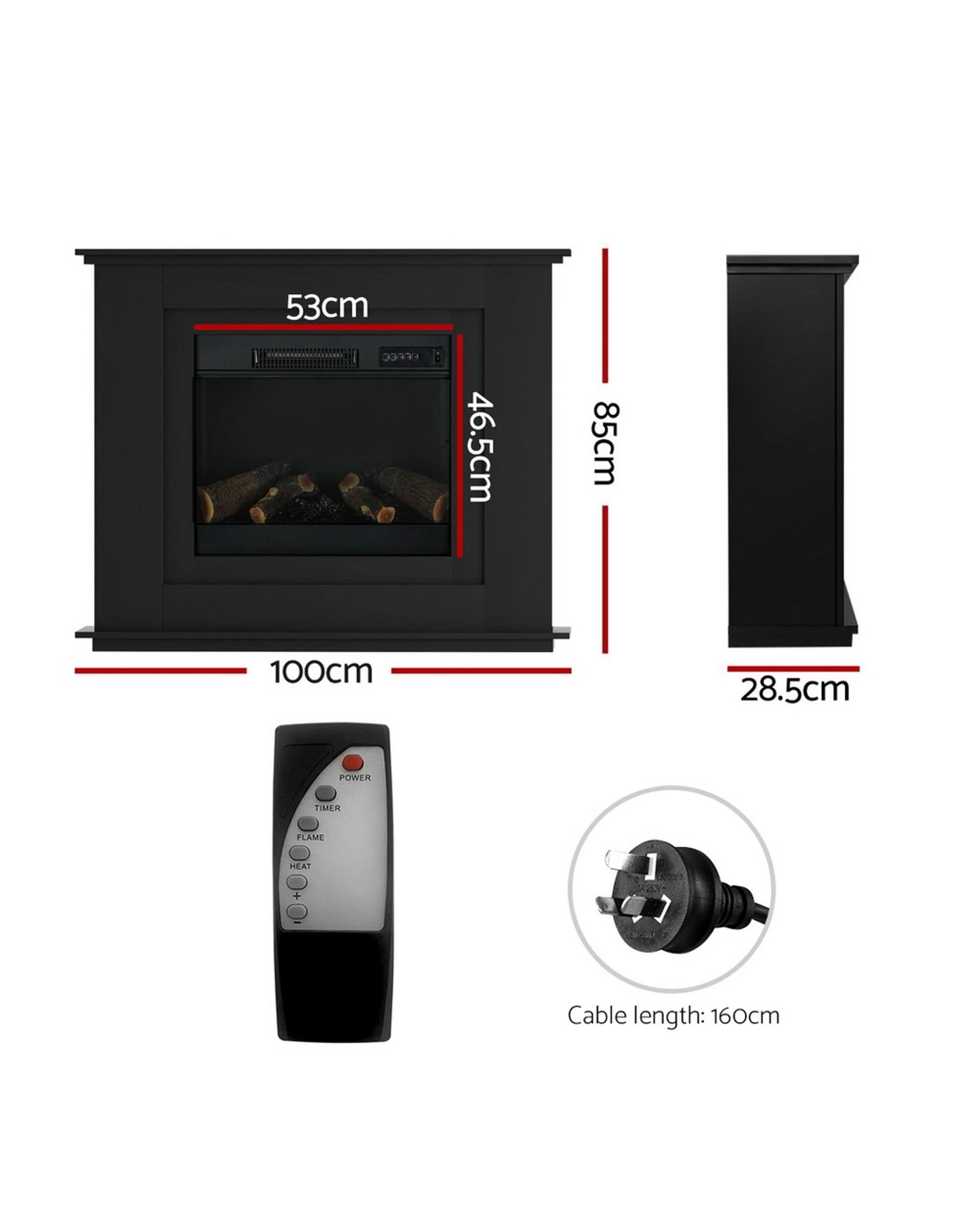 2 Devanti Electric Fireplace Fire Heater 2000w
 - Black, 2 of 3