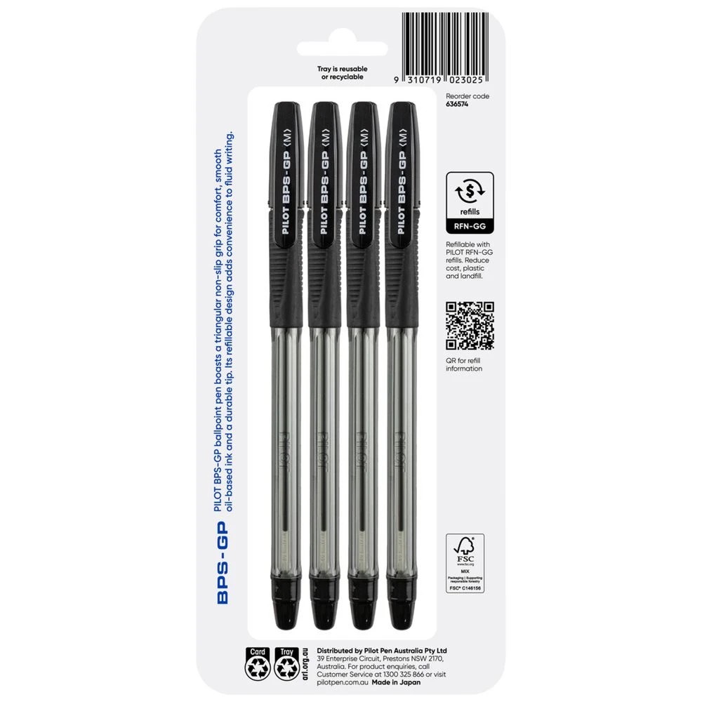 2 PILOT BPS-GP Ballpoint Pen Medium 1mm Black 4 Pack, 2 of 8
