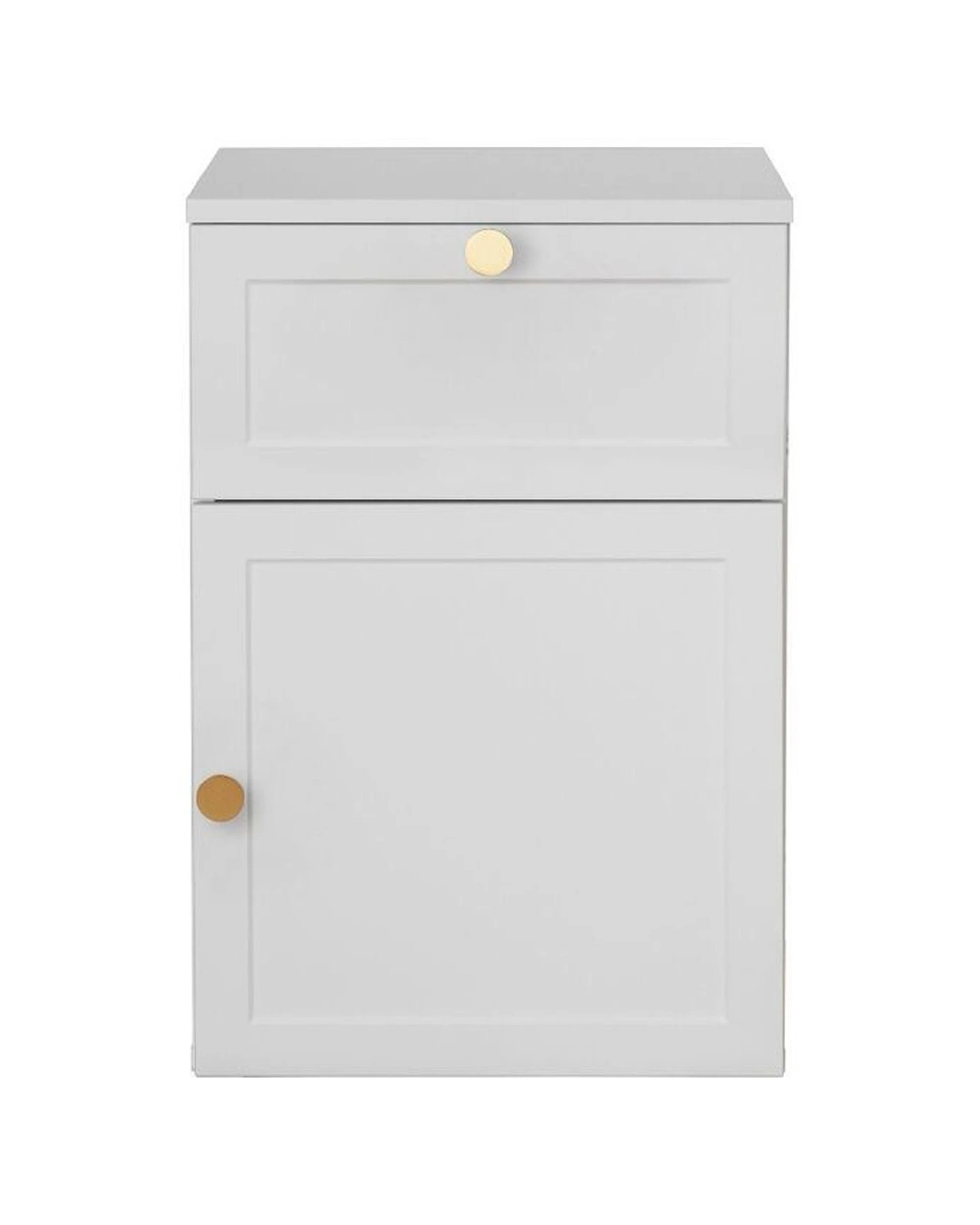 1 European Cabinetry Porto Hamptons Bedside Table Brass Round Handle - White, 1 of 4