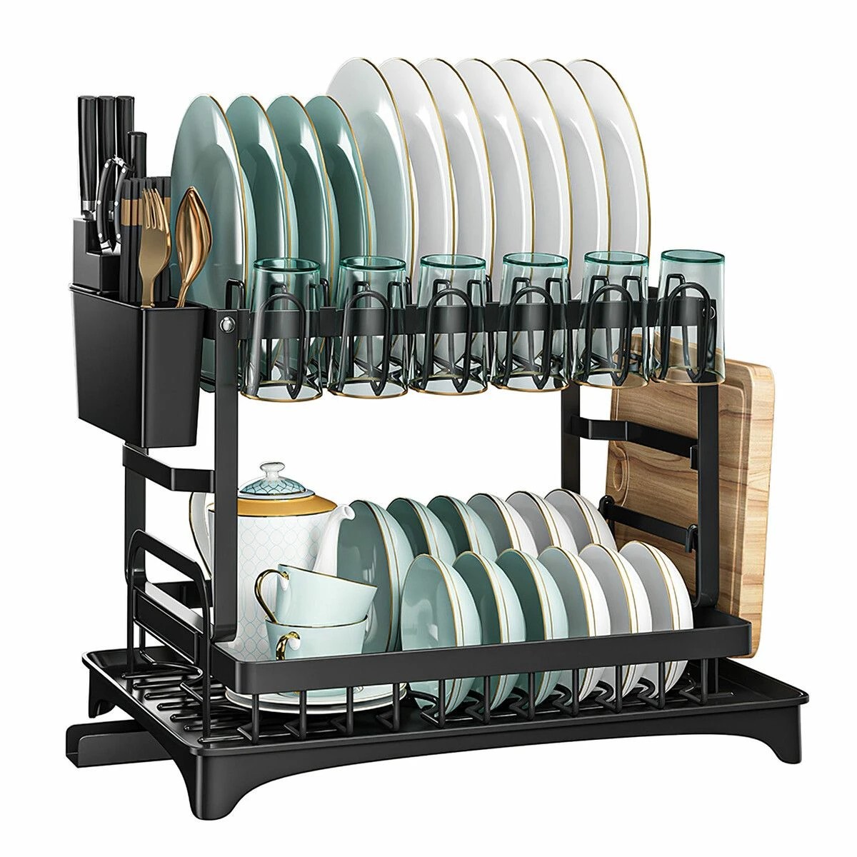 1 Ausway Dish Drying Rack 2 Tier Plate Drainer Cutlery Holder, 1 of 1