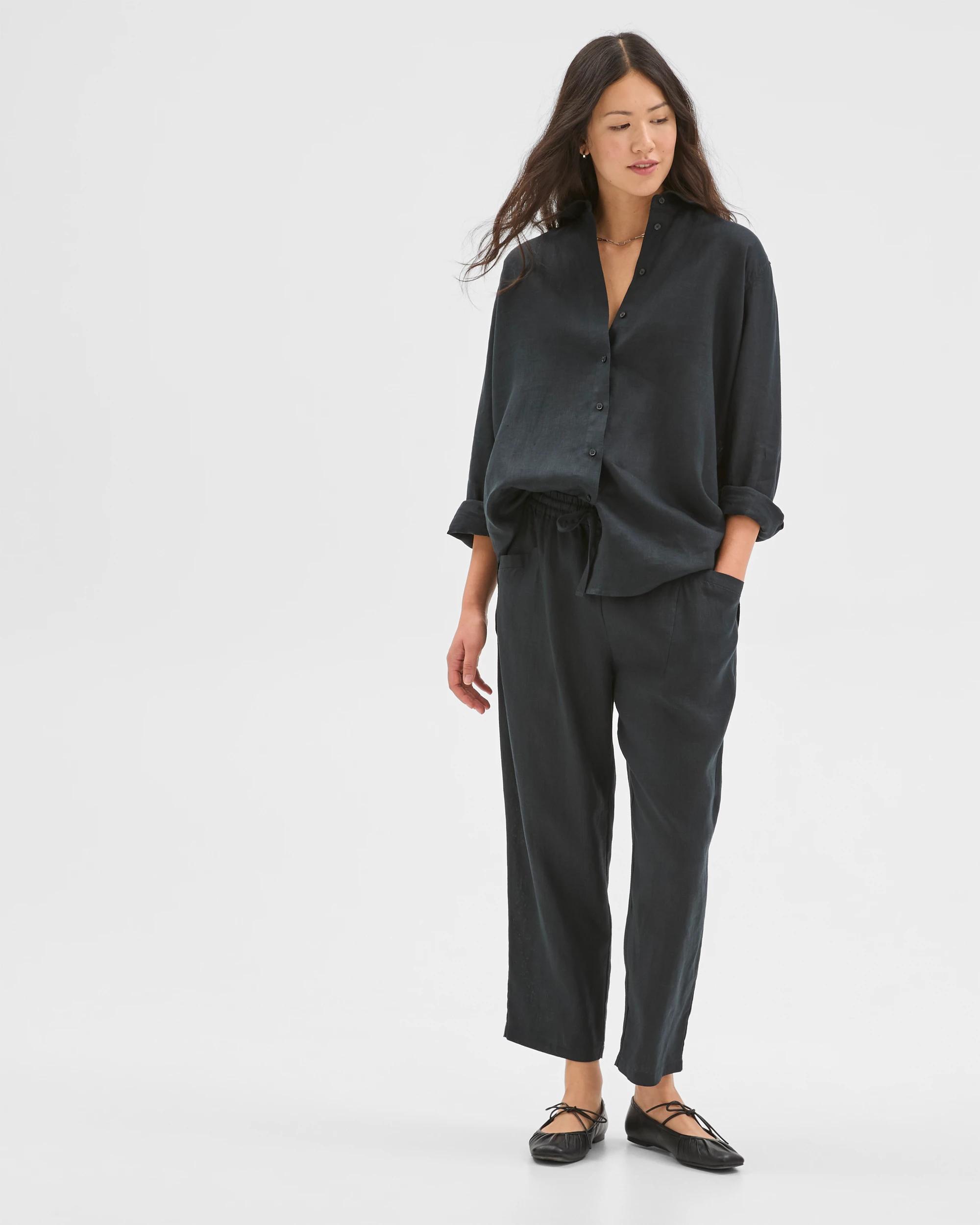 1 Target Woman European Linen Tapered Pants BLACK, 1 of 6